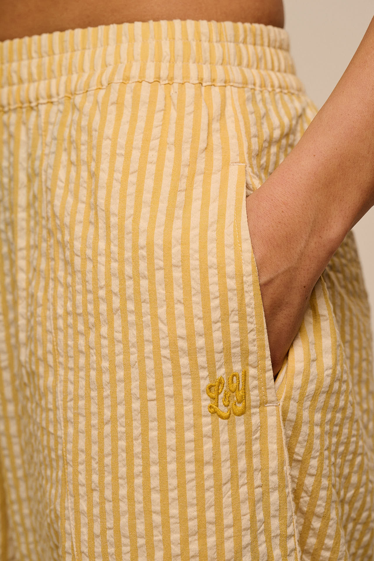 Obregon - Barrel Leg Cotton Trousers in Yellow Stripe - Image 4