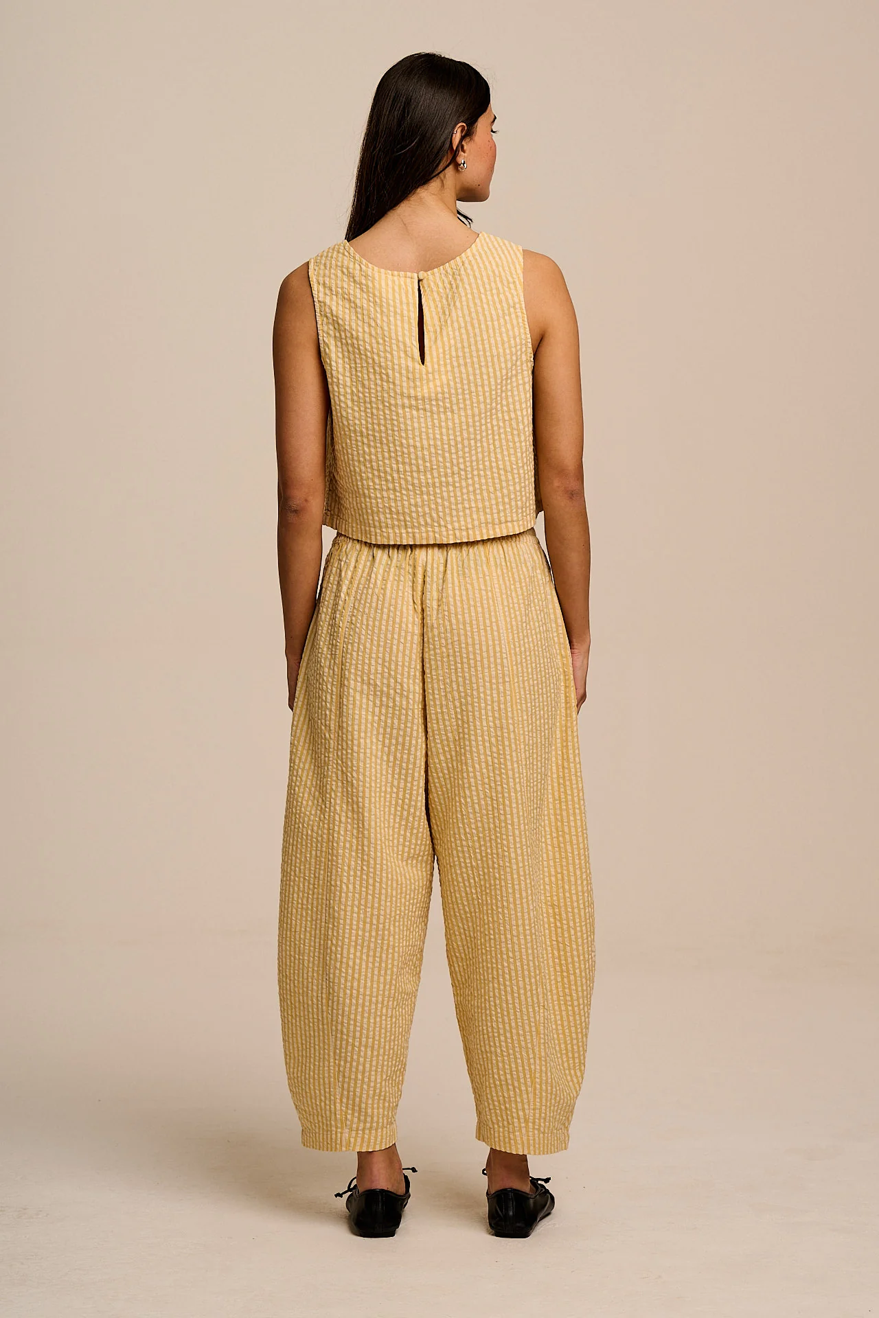 Obregon - Barrel Leg Cotton Trousers in Yellow Stripe - Image 5