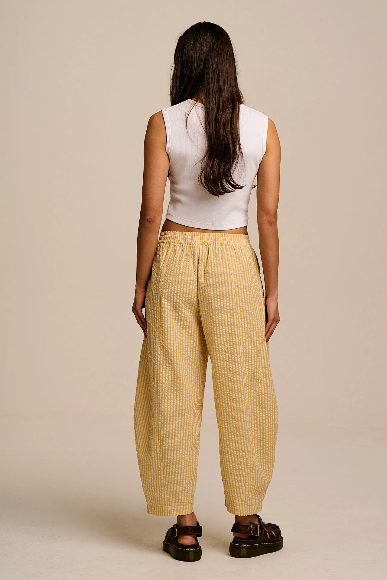Obregon - Barrel Leg Cotton Trousers in Yellow Stripe - Image 7