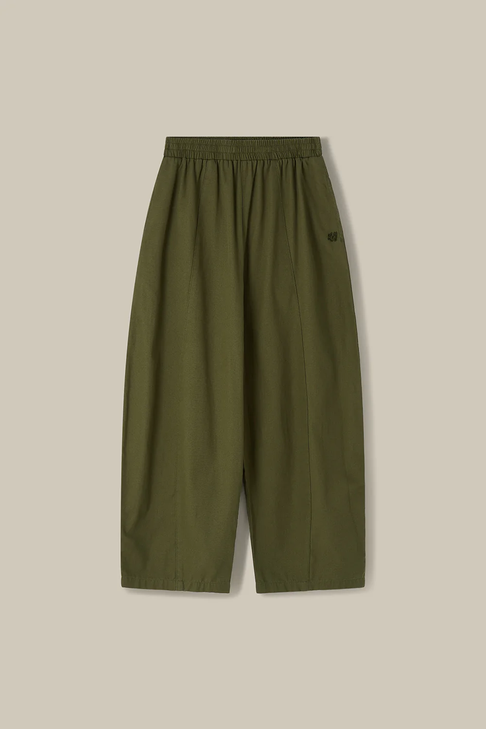 Obregon - Barrel Leg Cotton Trousers in Khaki Green - Image 8