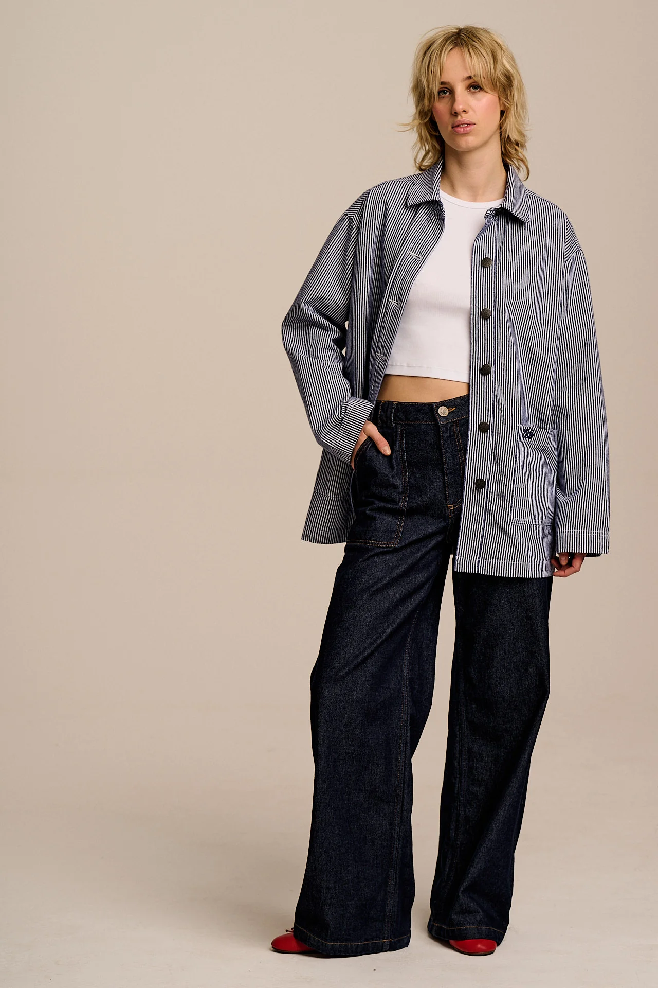 Olly - Cotton Jacket in Navy Stripe - Image 10