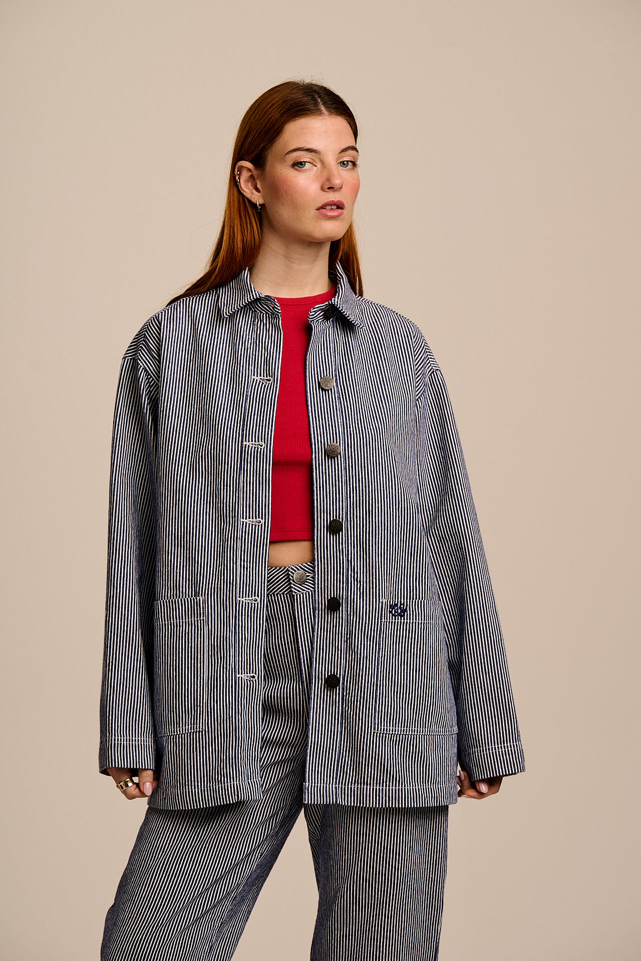 Olly - Cotton Jacket in Navy Stripe - Image 2