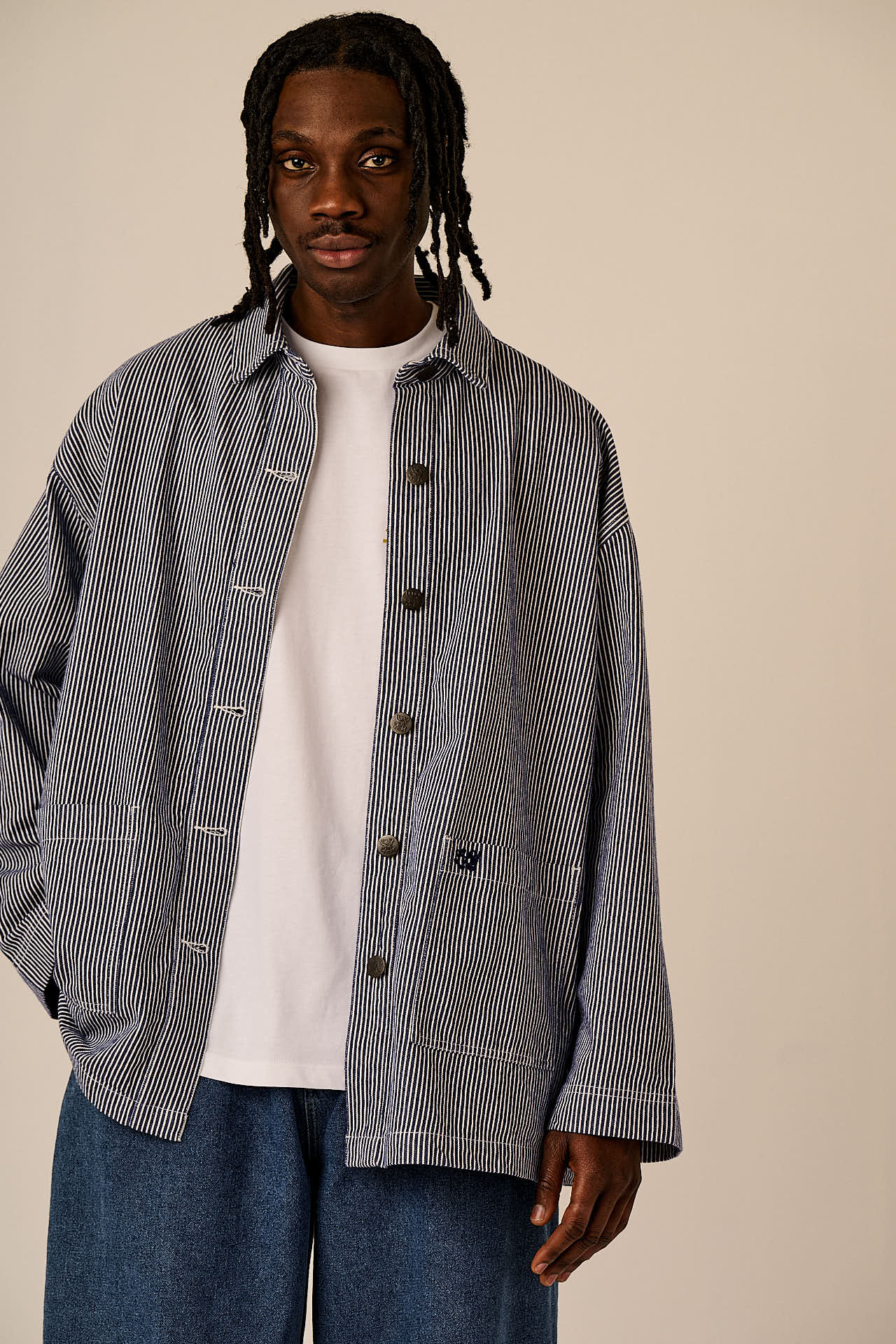 Olly - Cotton Jacket in Navy Stripe - Image 5