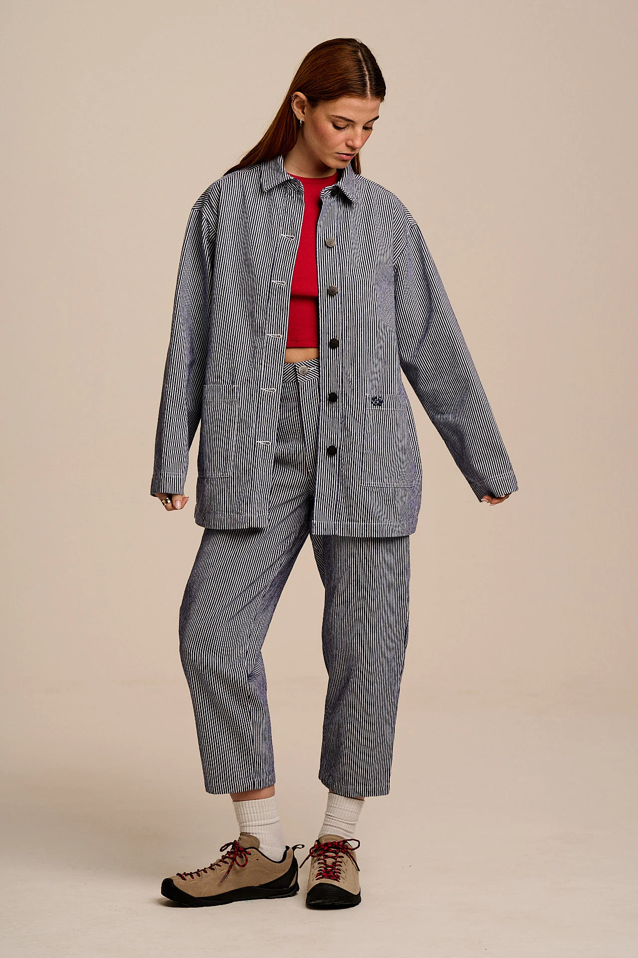 Olly - Cotton Jacket in Navy Stripe - Image 7