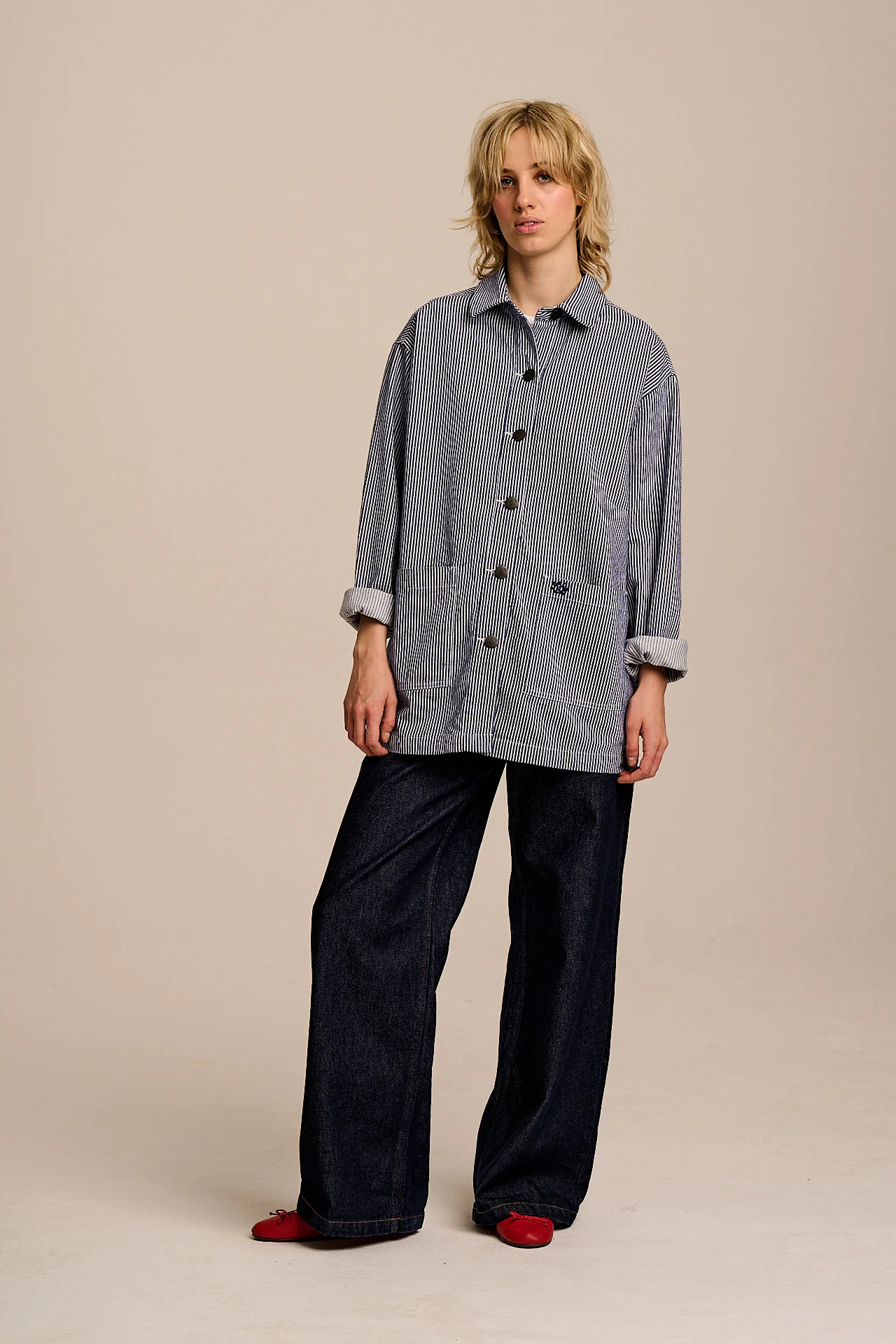 Olly - Cotton Jacket in Navy Stripe - Image 9