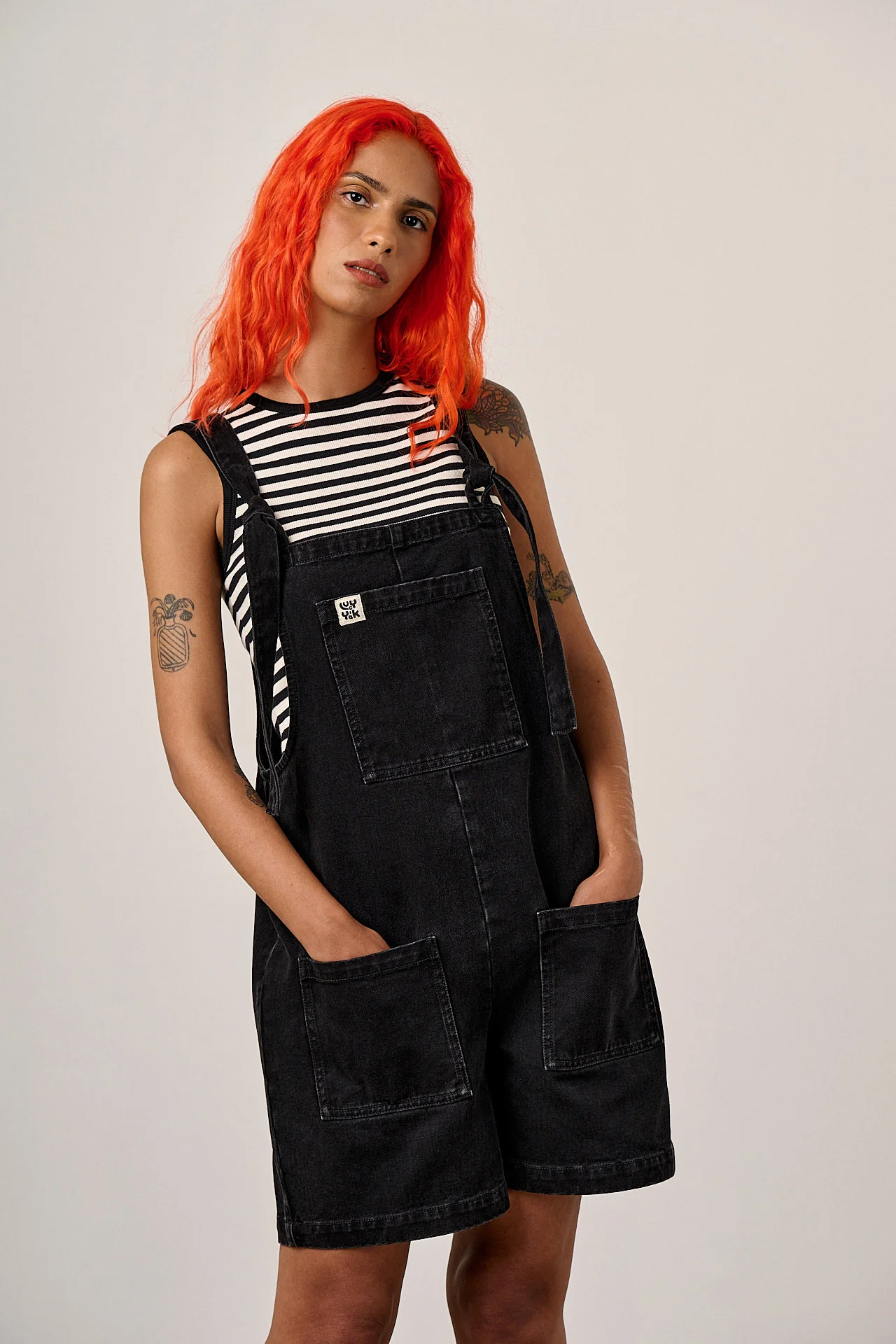 Original Shorts - Denim Dungarees Shorts in Washed Black - Image 4