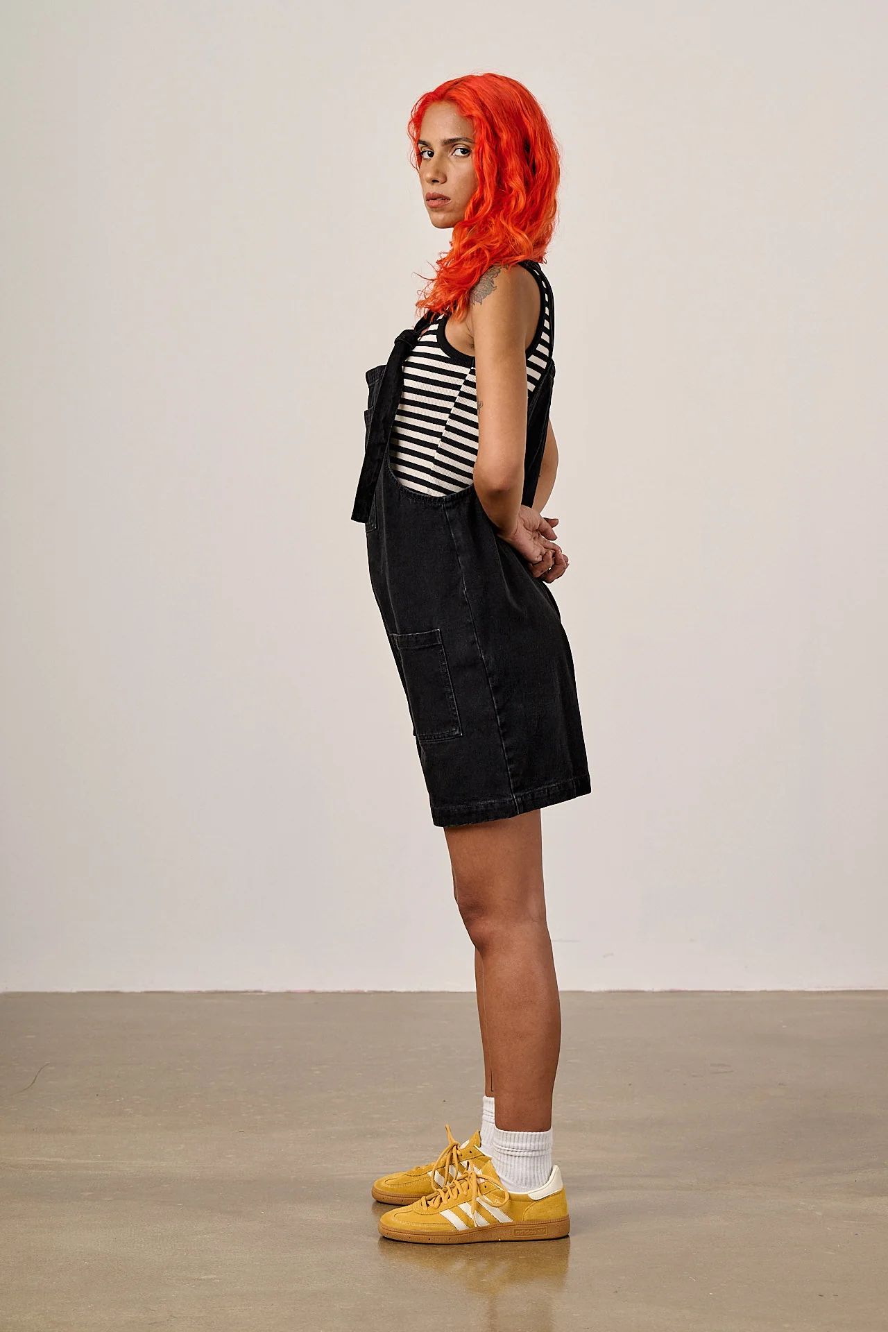 Original Shorts - Denim Dungarees Shorts in Washed Black - Image 5