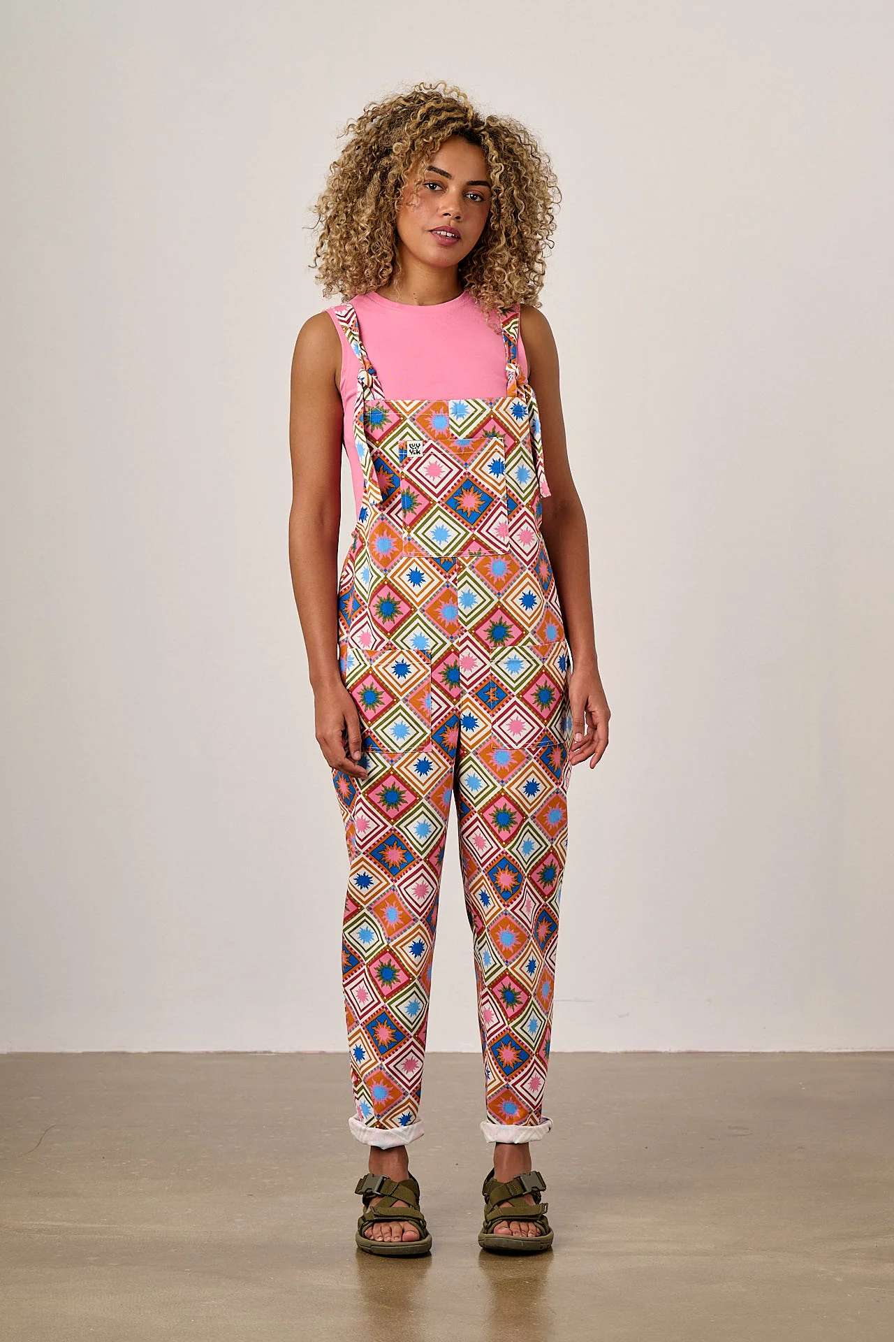 Original - Cotton Dungarees in Pink Celestial Tile Print