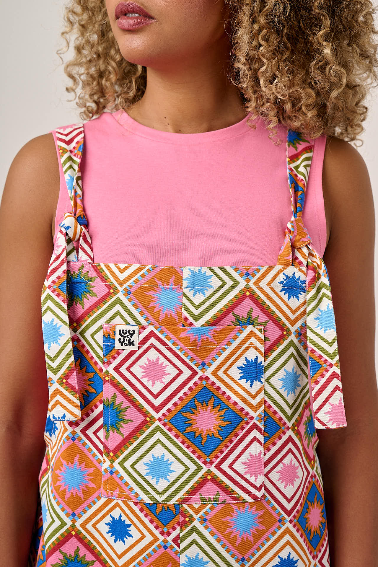Original - Cotton Dungarees in Pink Celestial Tile Print - Image 2