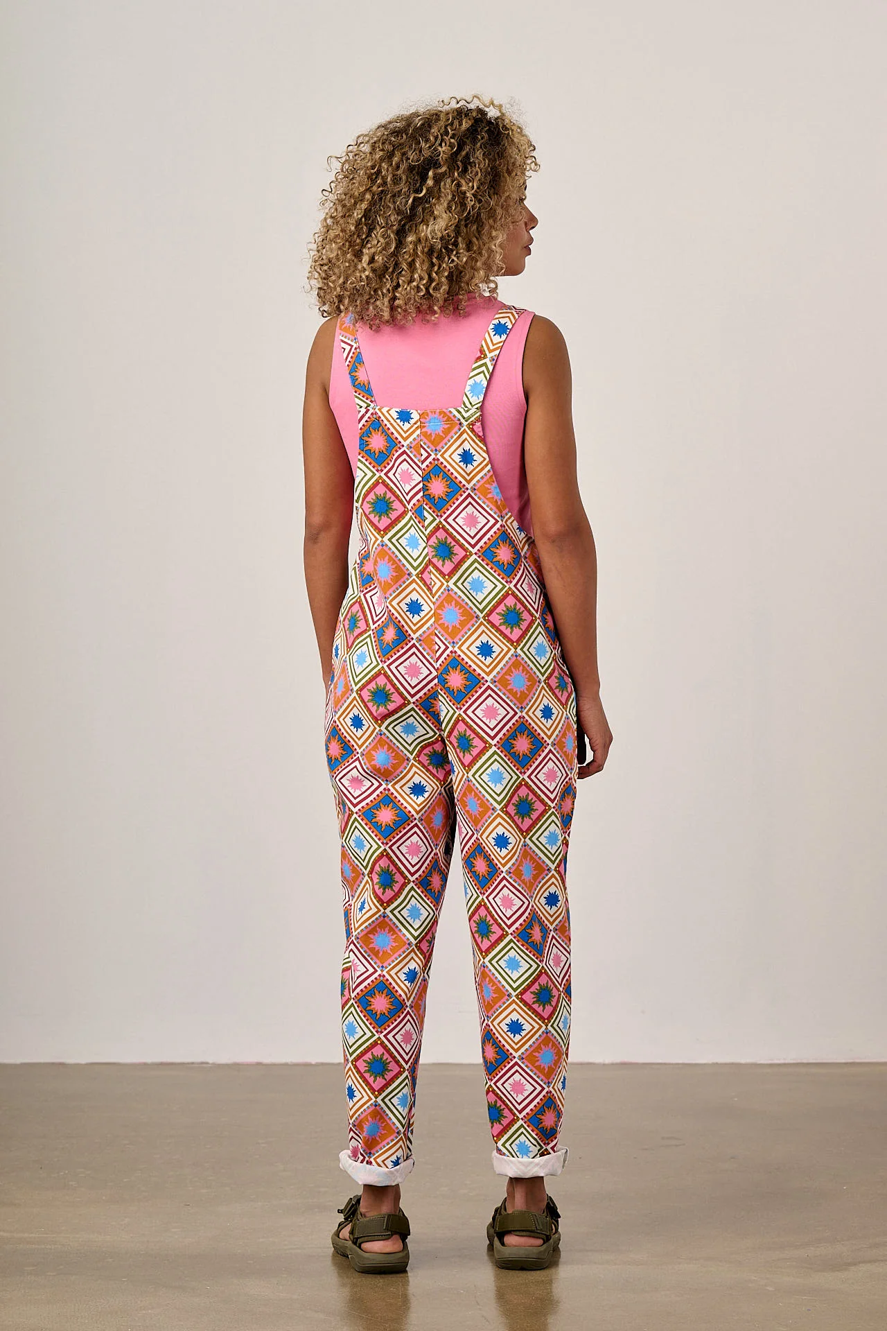 Original - Cotton Dungarees in Pink Celestial Tile Print - Image 4