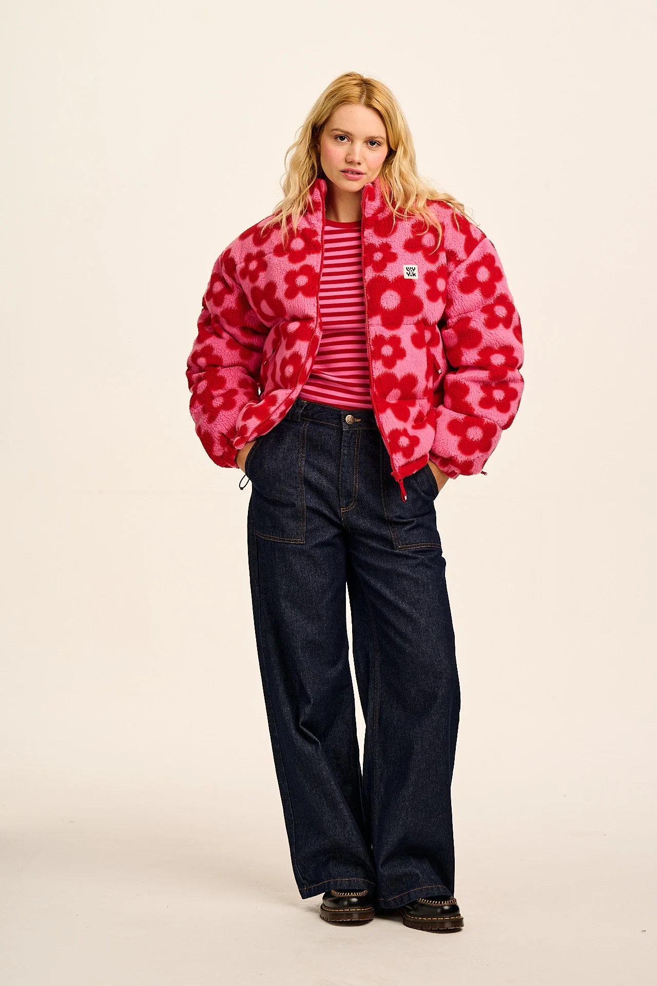 Paloma - Borg Puffer Jacket in Pink & Red Bubble Floral - Image 3