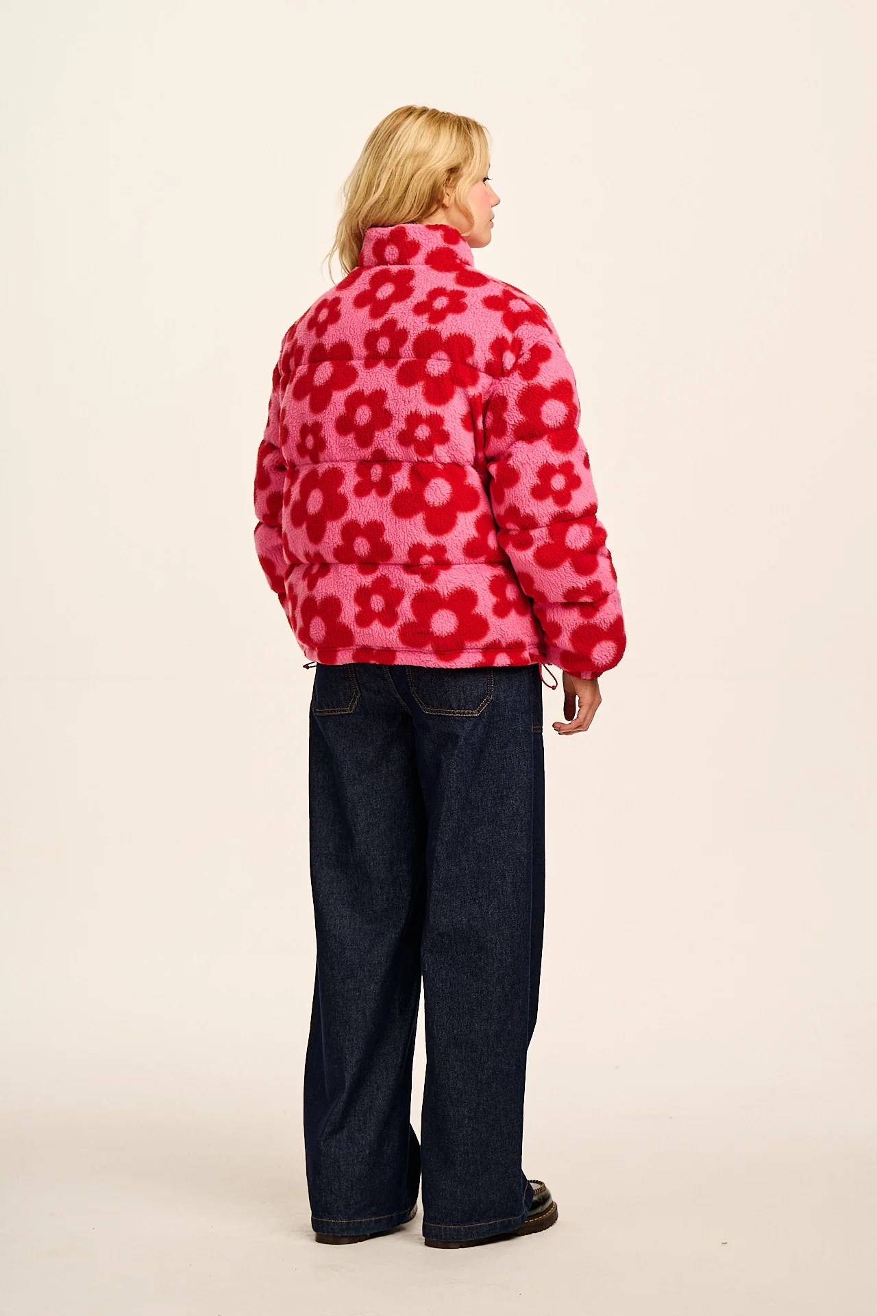 Paloma - Borg Puffer Jacket in Pink & Red Bubble Floral - Image 5