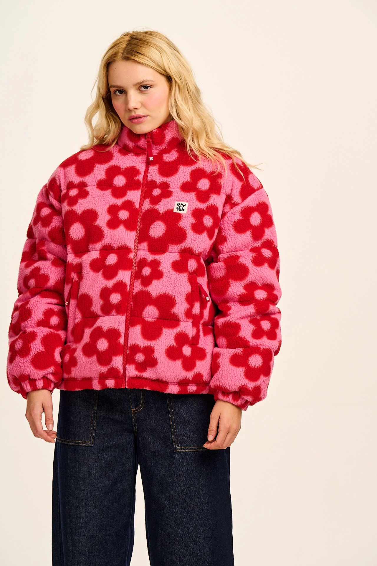 Paloma - Borg Puffer Jacket in Pink & Red Bubble Floral - Image 6