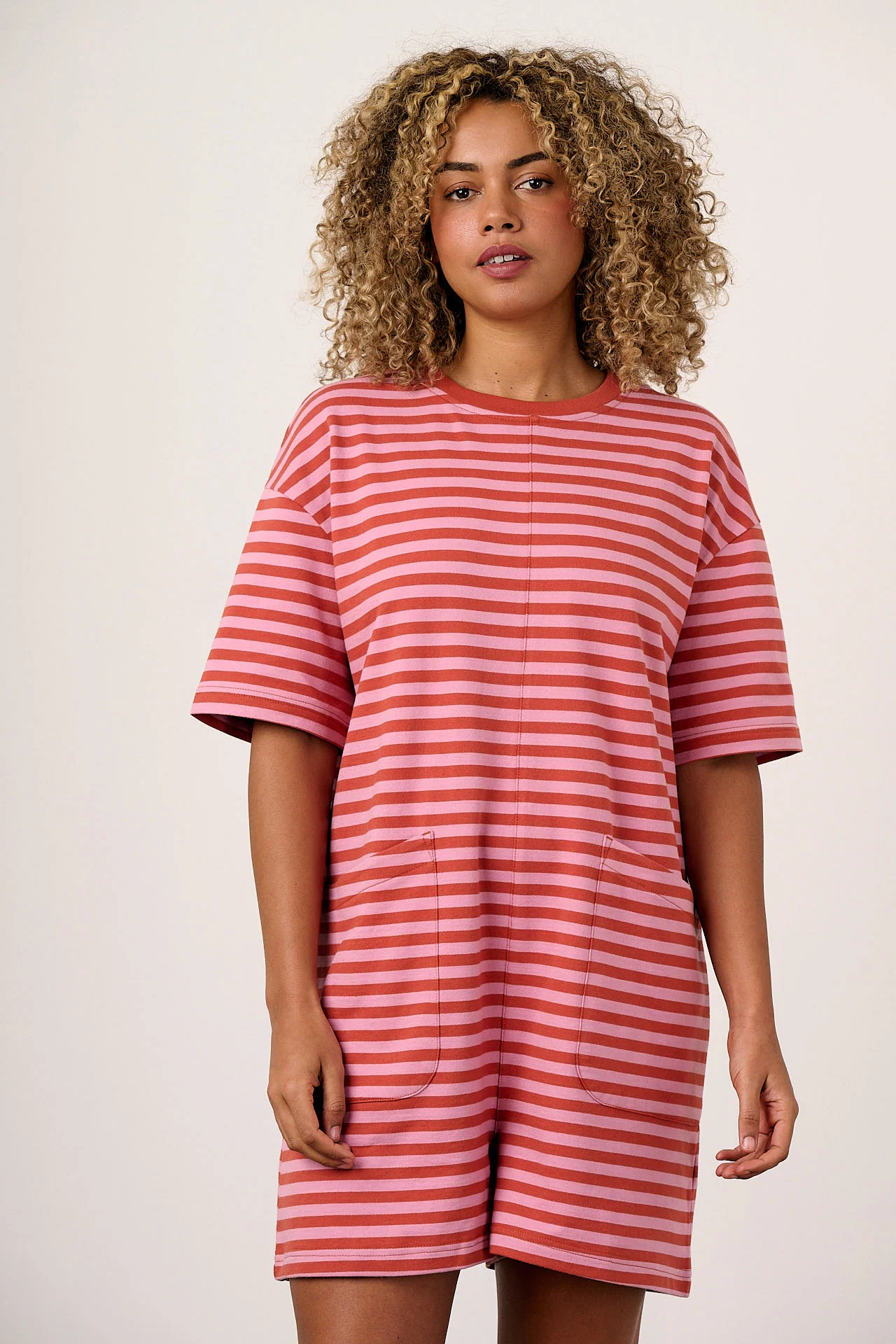 Pedro - Cotton Jersey Playsuit in Pink Stripe - Image 3