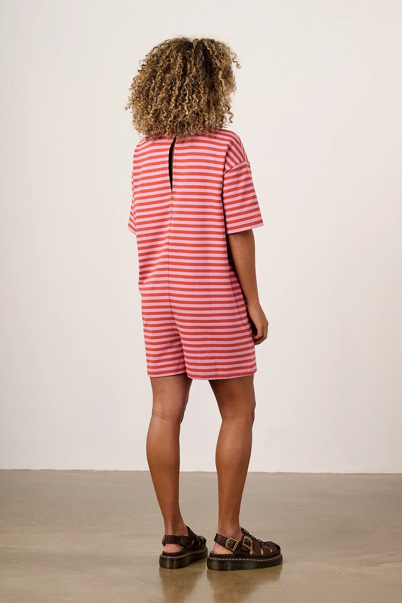 Pedro - Cotton Jersey Playsuit in Pink Stripe - Image 4