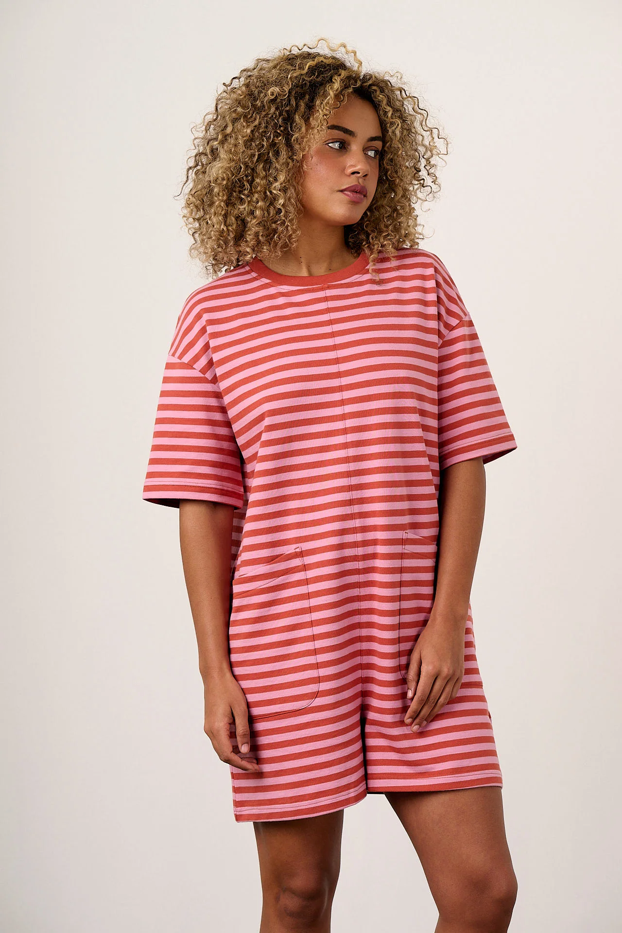 Pedro - Cotton Jersey Playsuit in Pink Stripe - Image 6