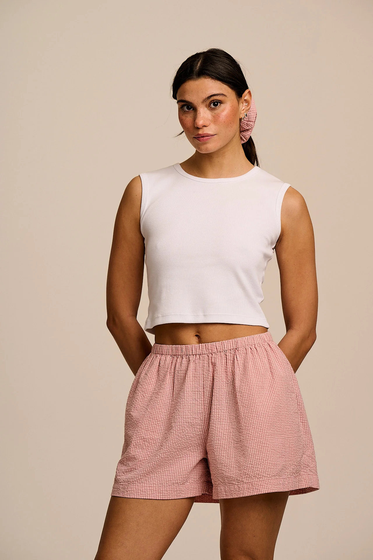 Popan - Cotton Shorts in Pink Mini Gingham - Image 4