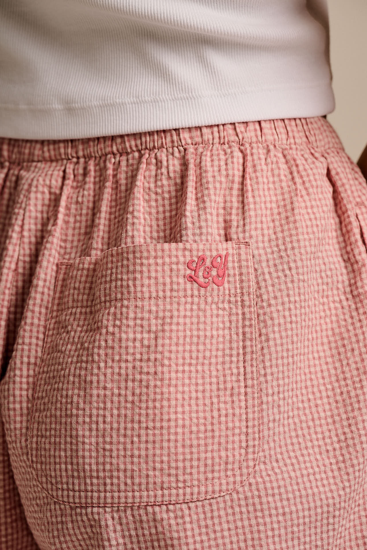 Popan - Cotton Shorts in Pink Mini Gingham - Image 5