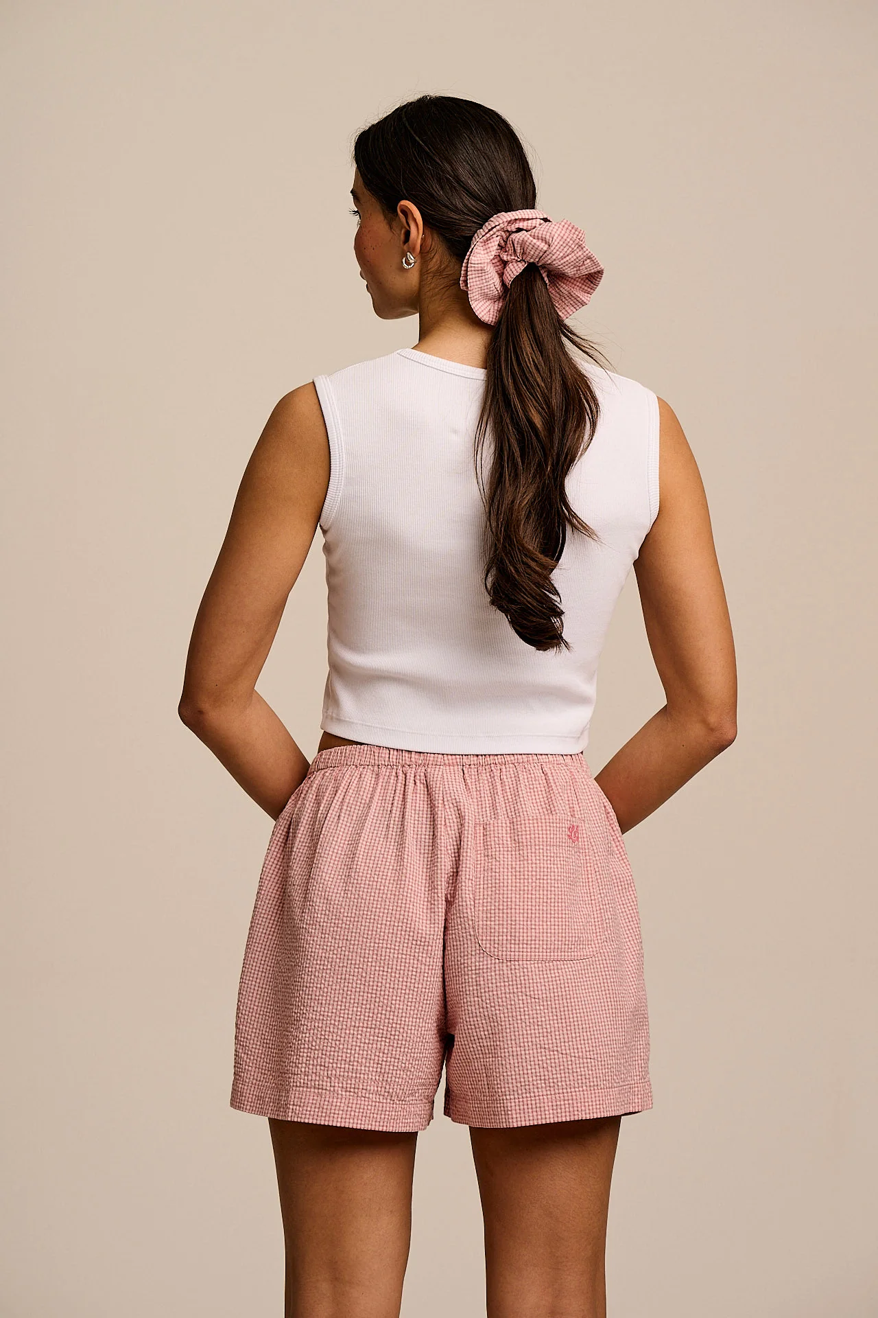 Popan - Cotton Shorts in Pink Mini Gingham - Image 6