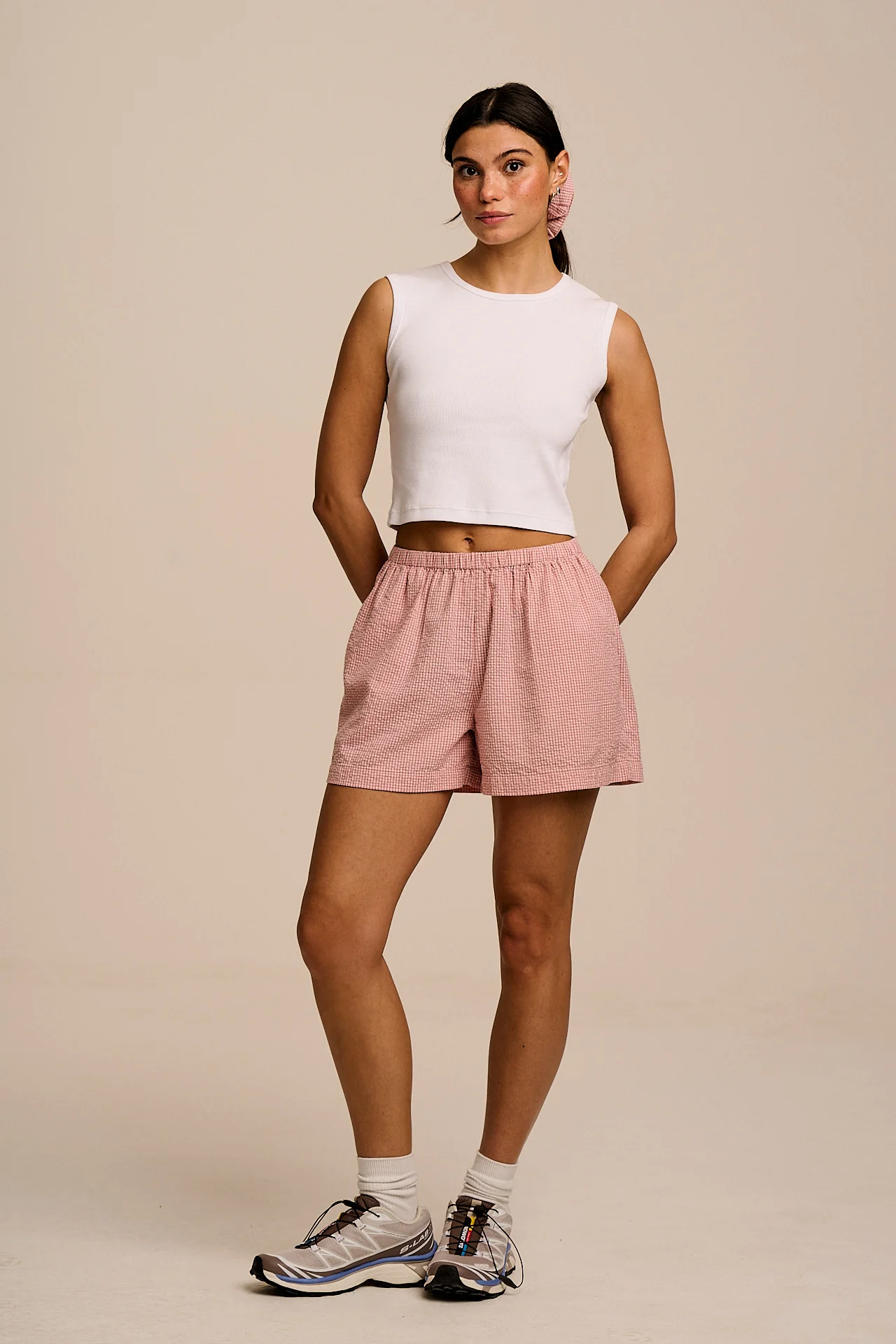 Popan - Cotton Shorts in Pink Mini Gingham - Image 9