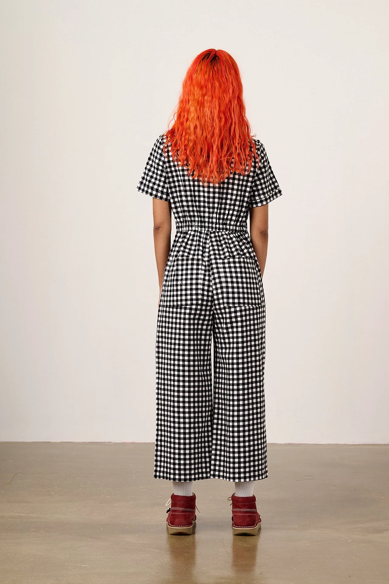 Ragan - Cotton Jumpsuit in Black & White Gingham Fish Embroidery - Image 4