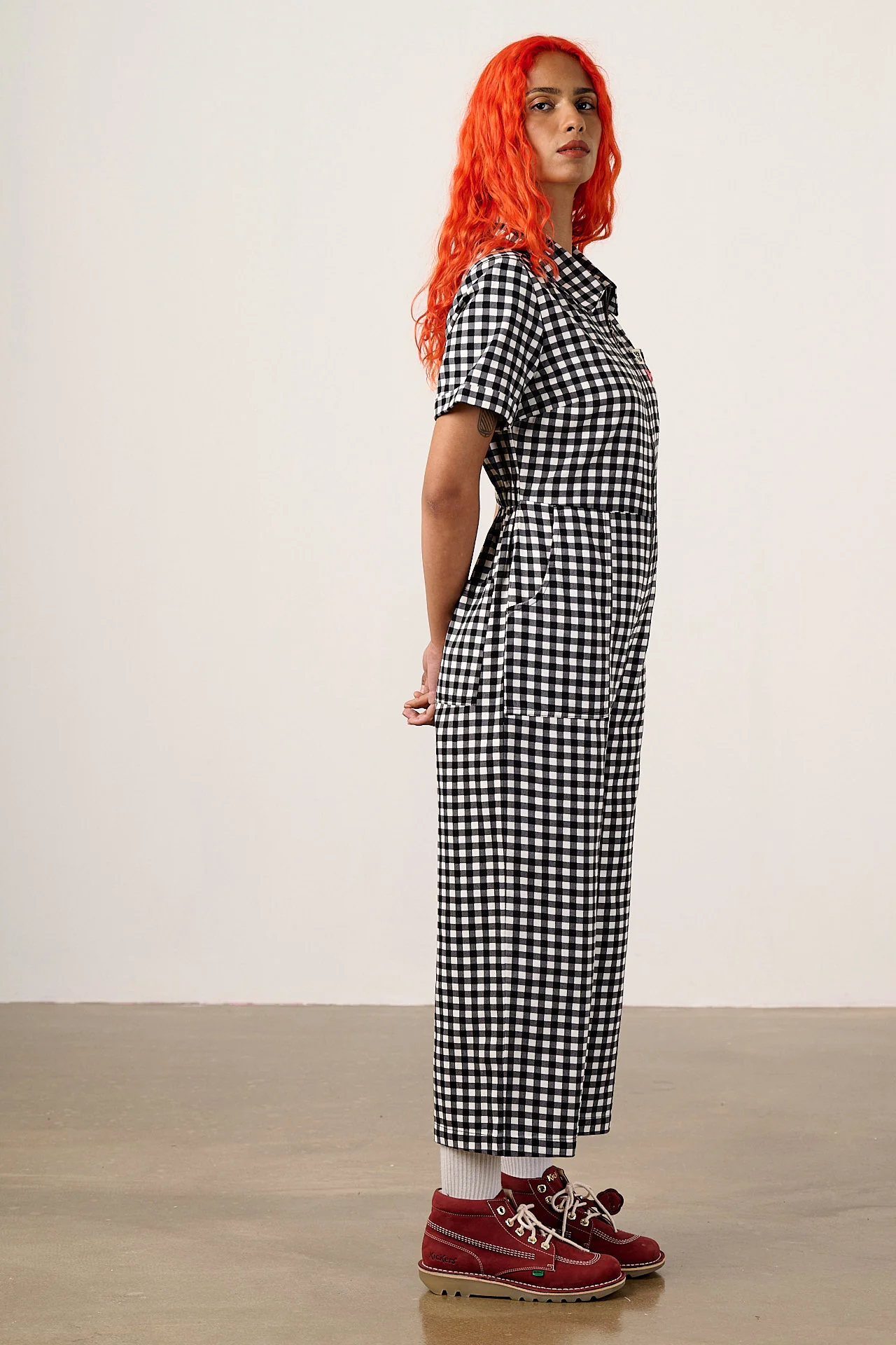 Ragan - Cotton Jumpsuit in Black & White Gingham Fish Embroidery - Image 5