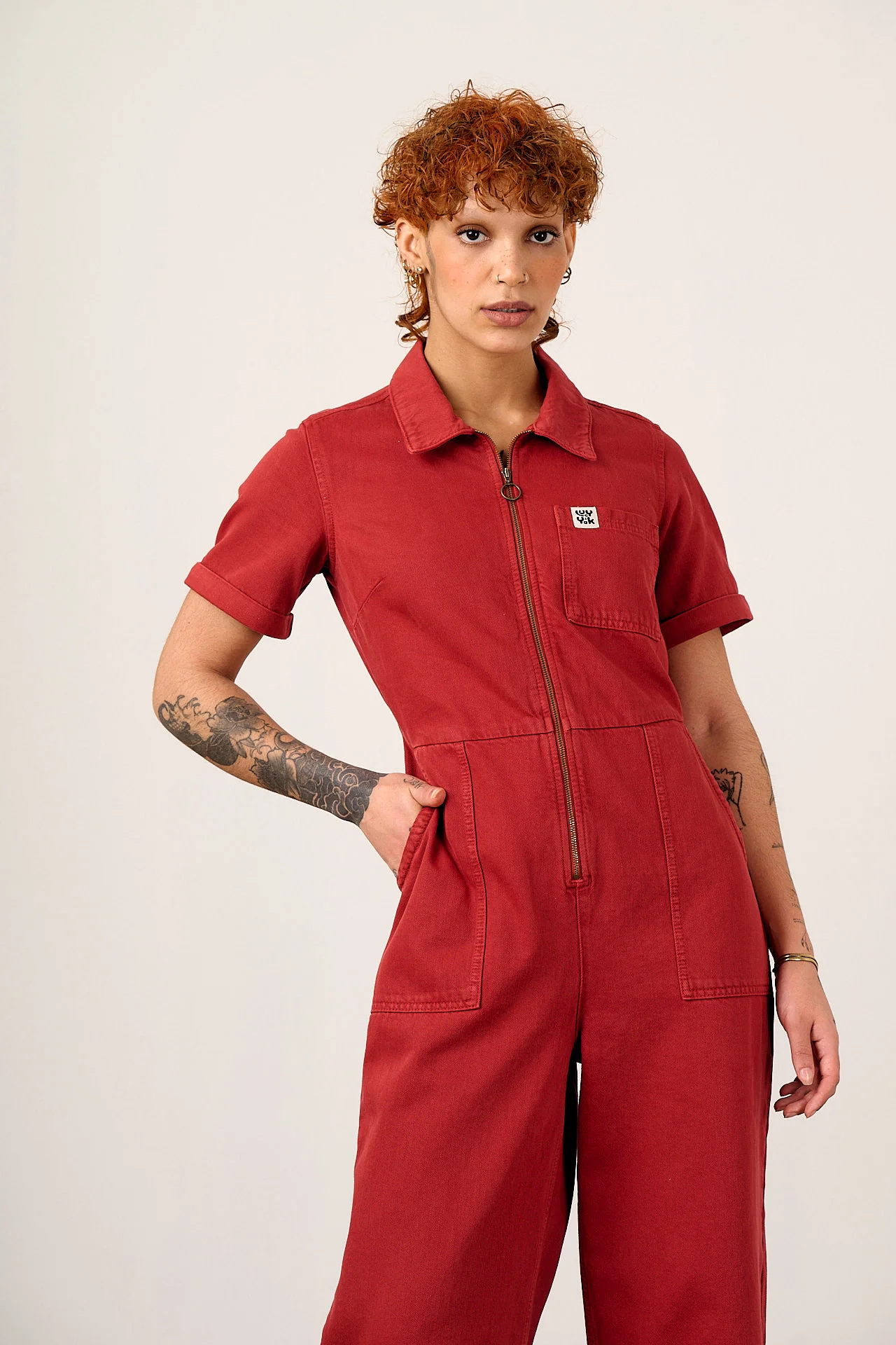 Ragan - Denim Jumpsuit in True Red Wash - Image 5