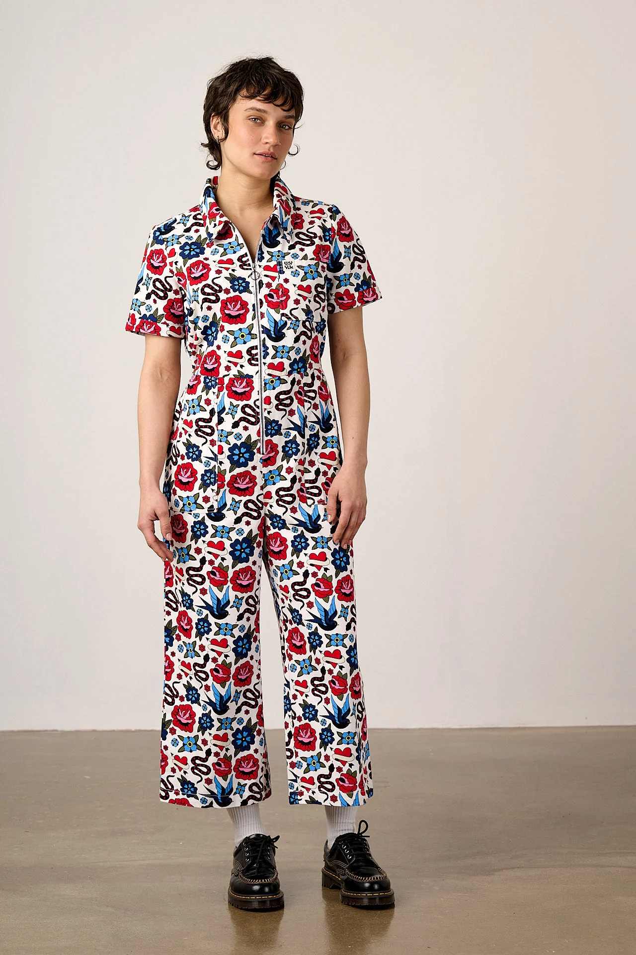 Ragan - Cotton Jumpsuit in Multi Coloured Tattoo Print - Image 2