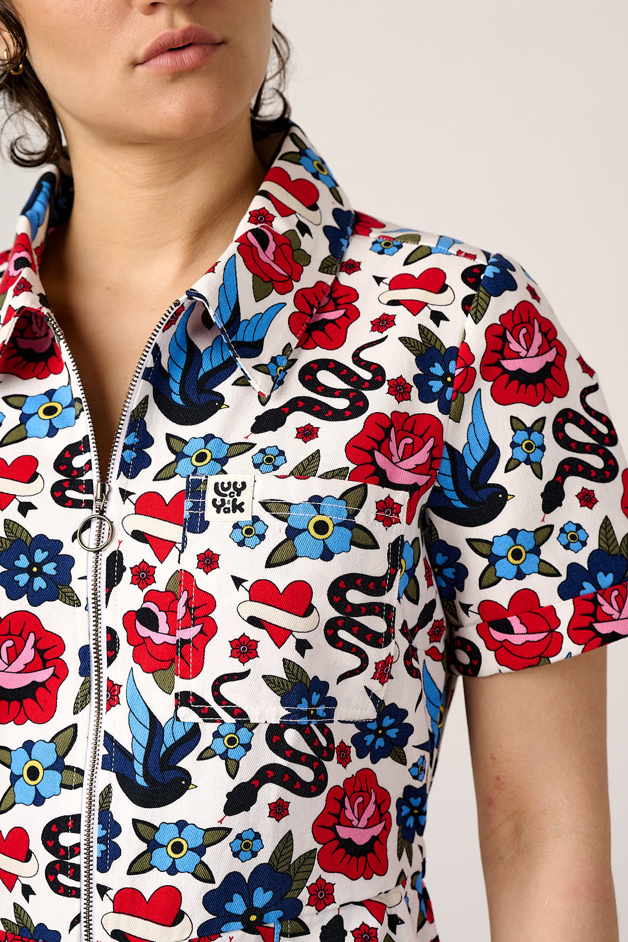 Ragan - Cotton Jumpsuit in Multi Coloured Tattoo Print - Image 3