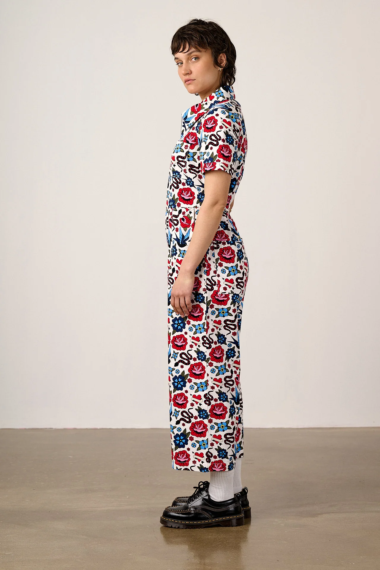 Ragan - Cotton Jumpsuit in Multi Coloured Tattoo Print - Image 5