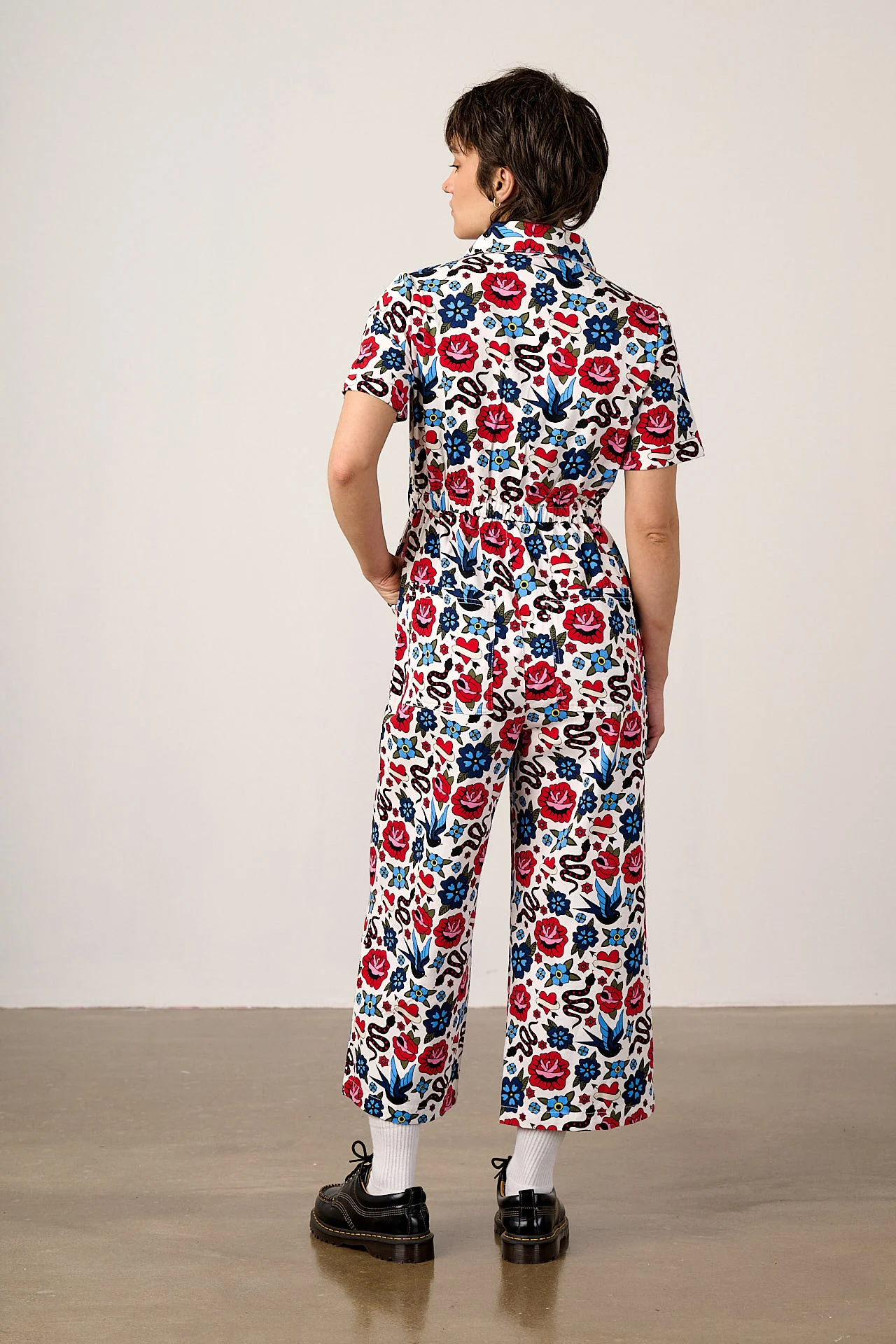 Ragan - Cotton Jumpsuit in Multi Coloured Tattoo Print - Image 7