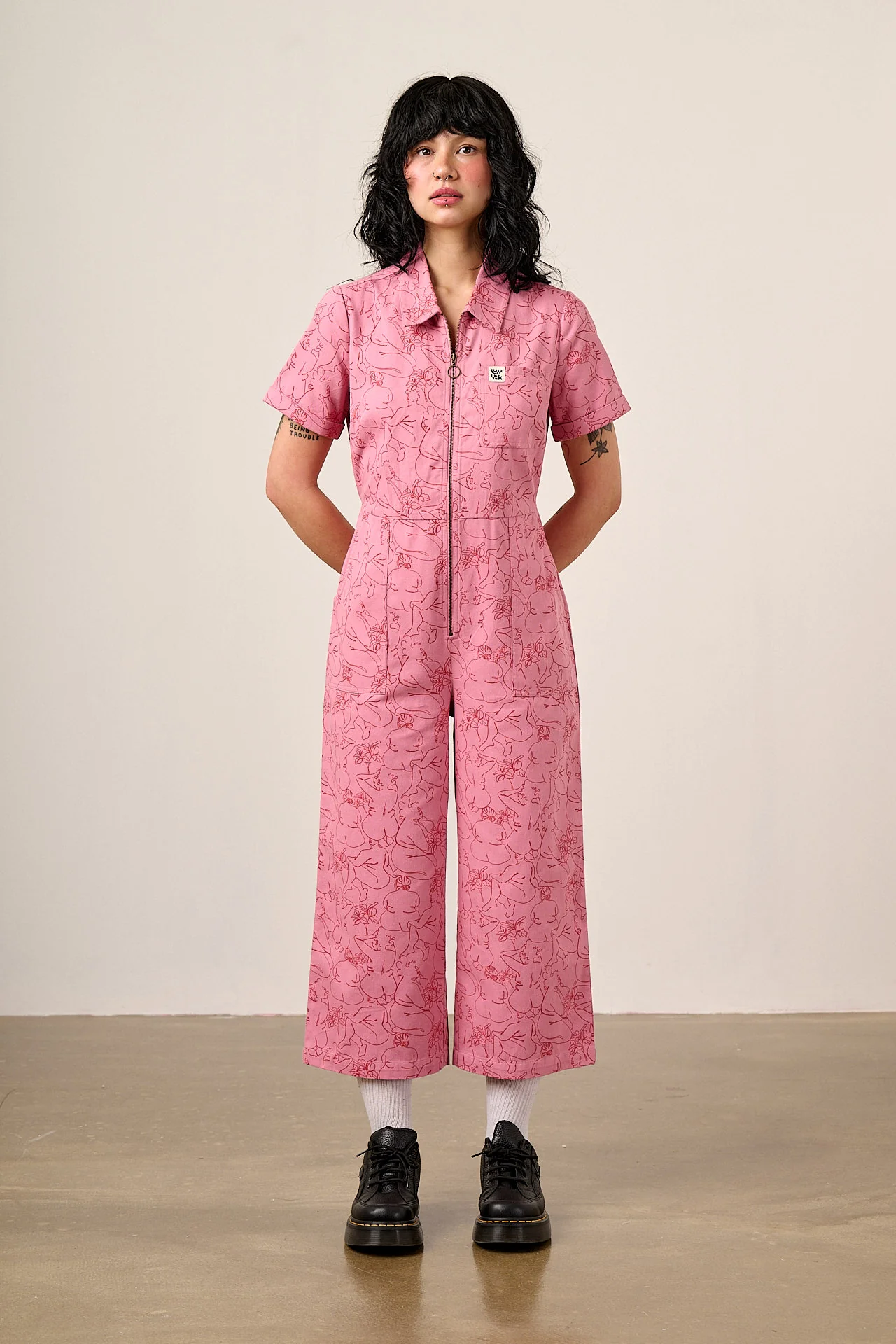 Ragan - Cotton Jumpsuit in Pink Bodies Print