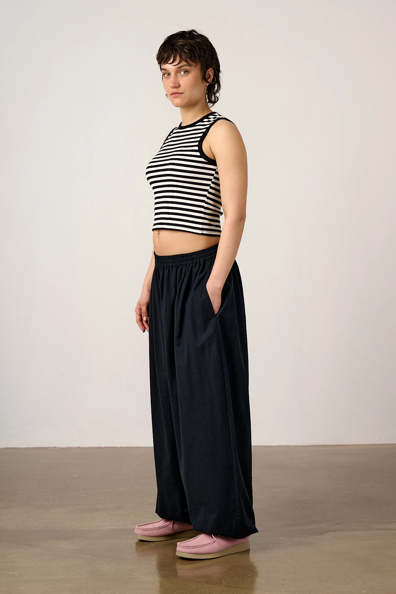 Renata - Cuffed Cotton Balloon Leg Trousers in Black - Image 4