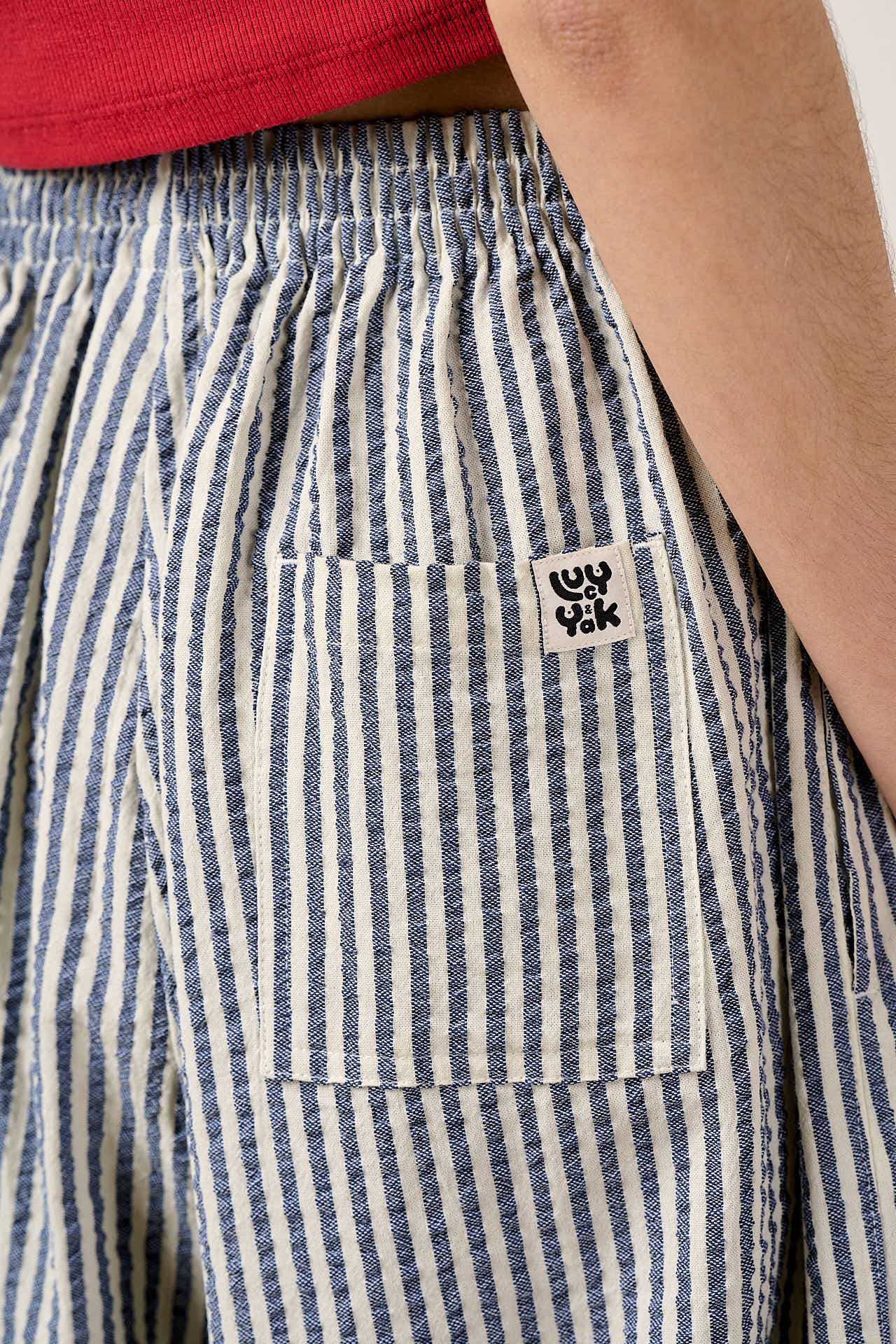 Renata - Cuffed Cotton Balloon Leg Trousers in Blue & White Stripe - Image 5