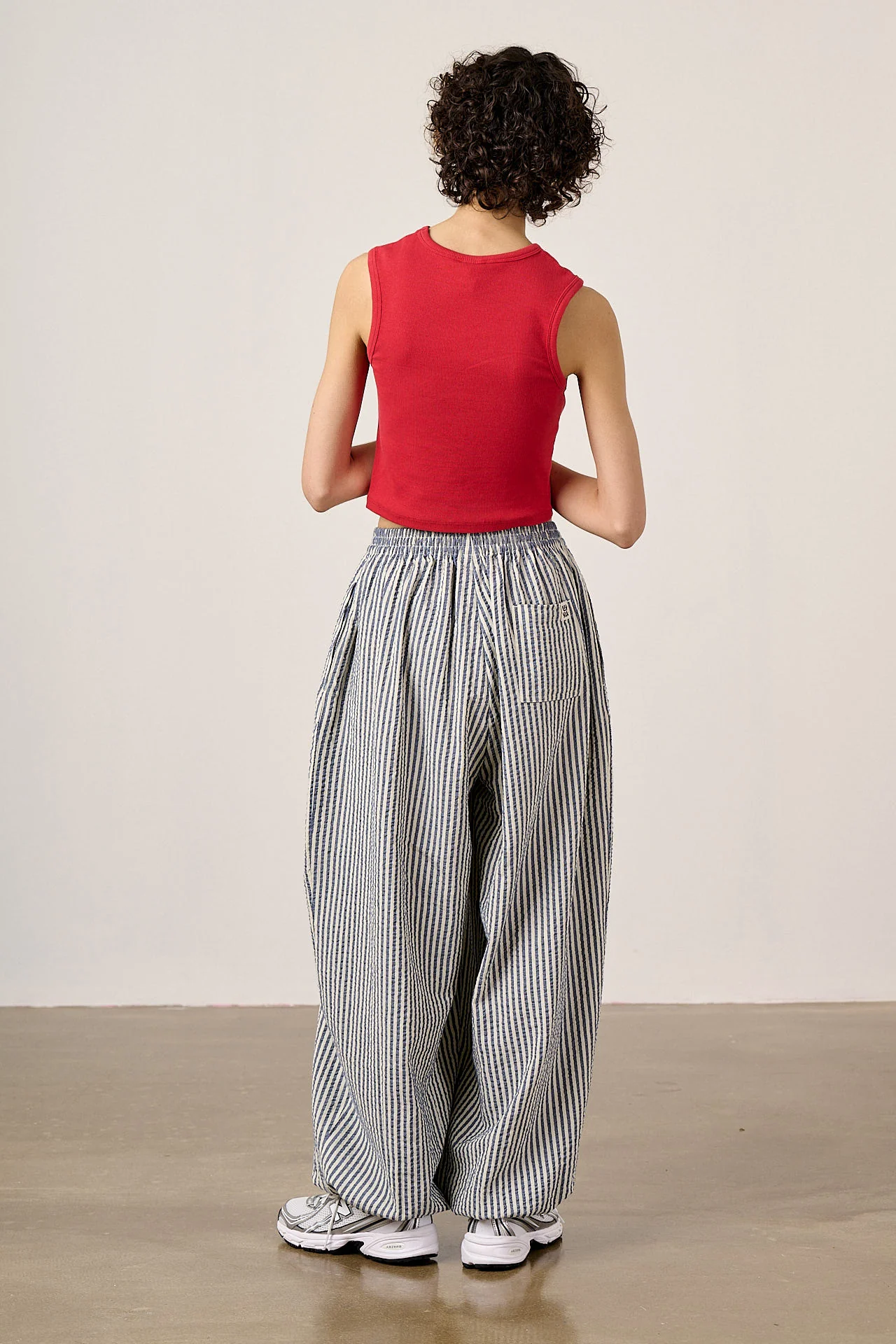 Renata - Cuffed Cotton Balloon Leg Trousers in Blue & White Stripe - Image 6