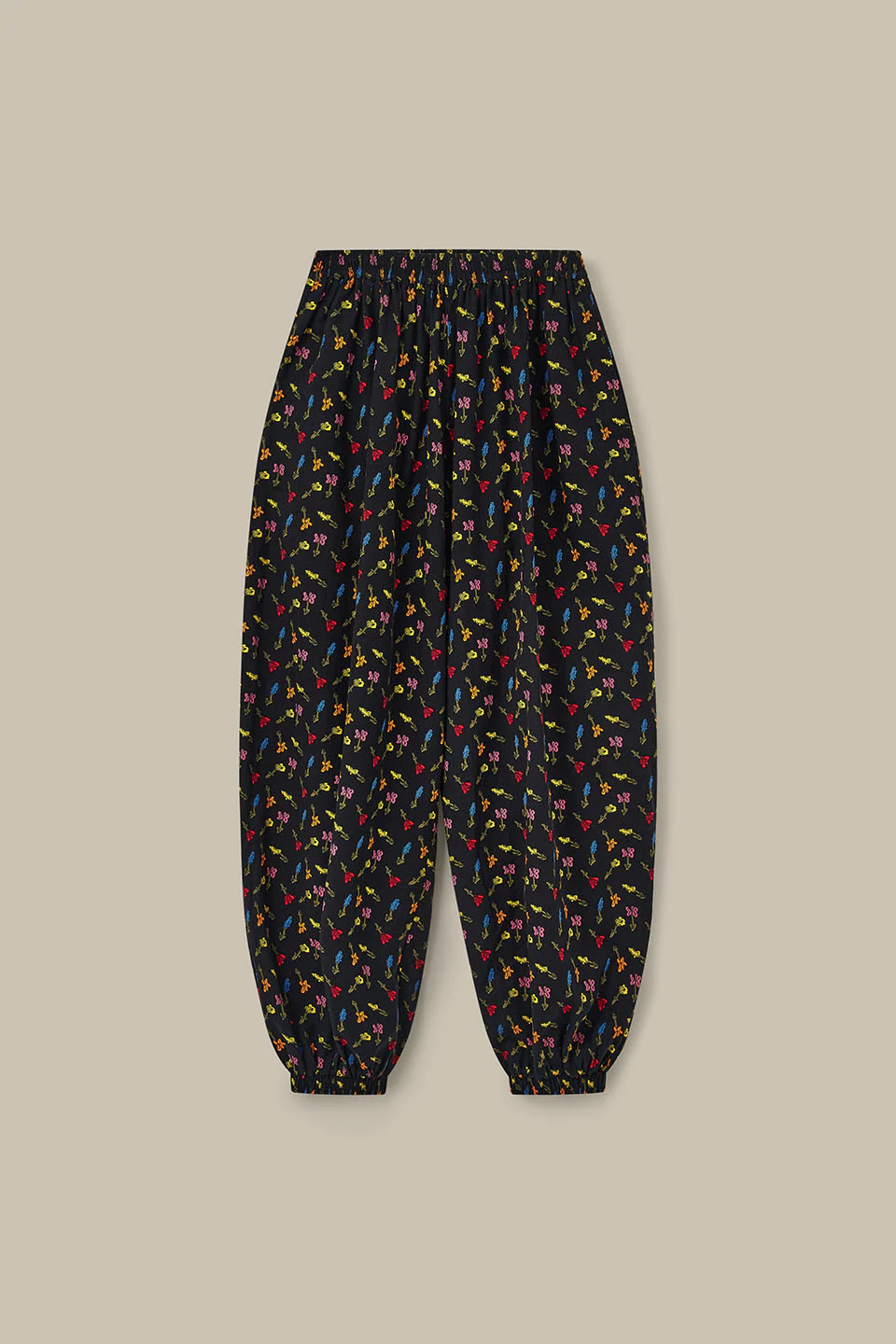 Renata - Cuffed Cotton Balloon Leg Trousers in Mini Tulips on Black - Image 2