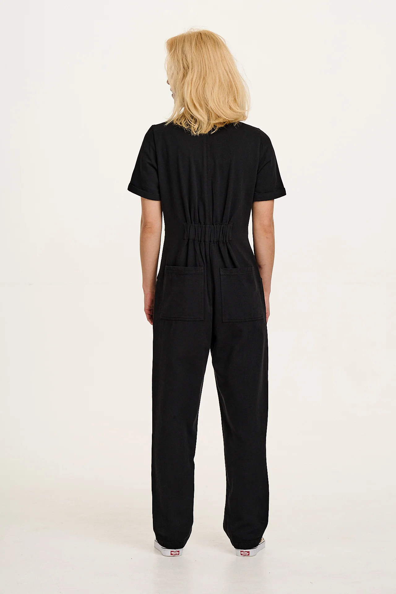 Rex - Short Sleeve Cotton Jumpsuit in Black - Image 3