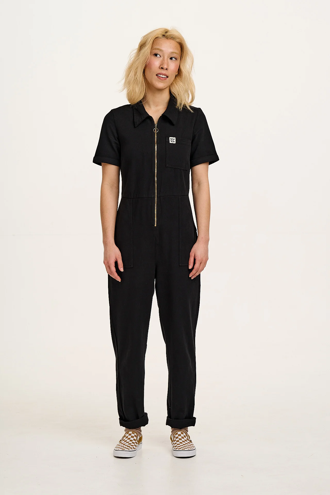 Rex - Short Sleeve Cotton Jumpsuit in Black - Image 5