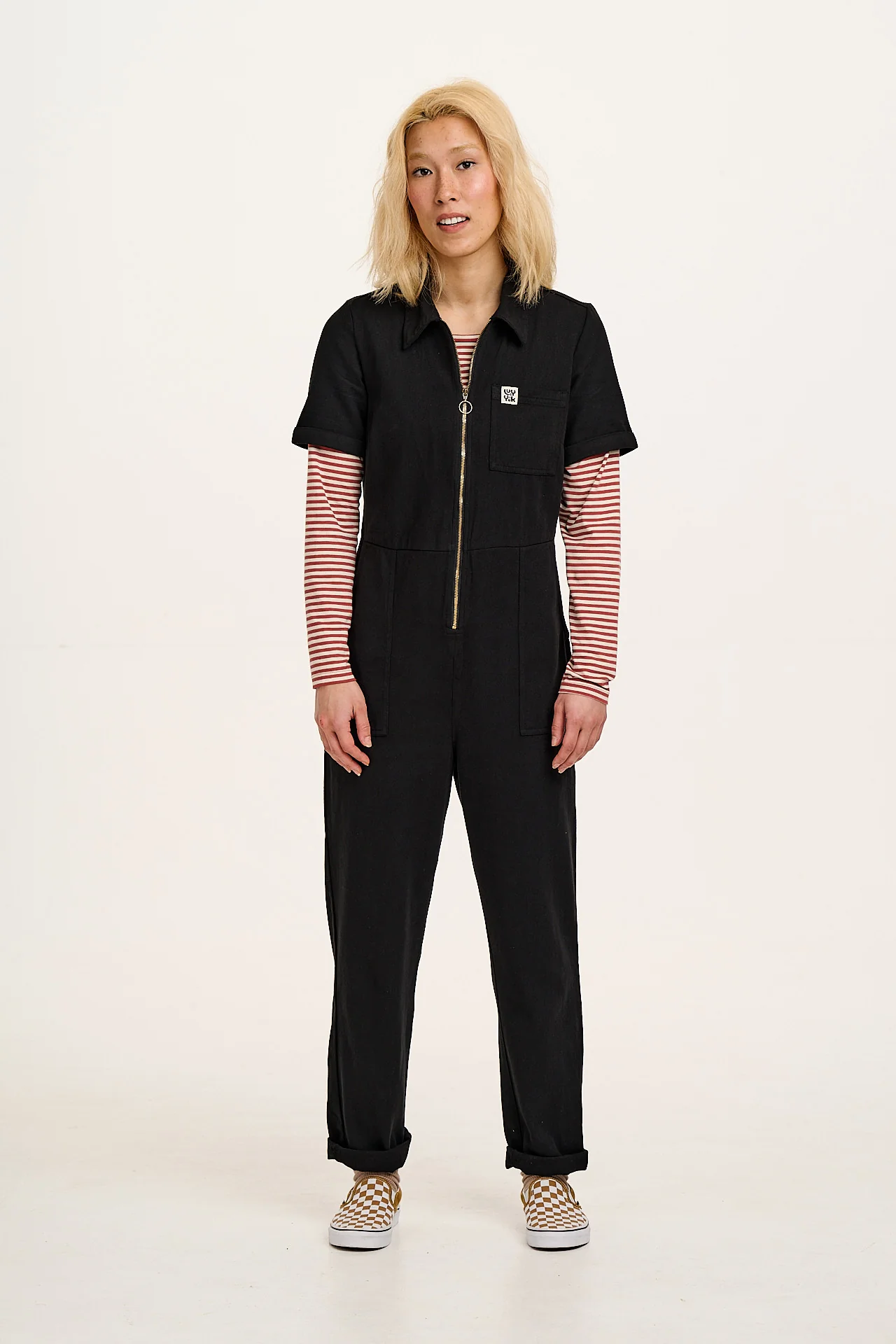 Rex - Short Sleeve Cotton Jumpsuit in Black - Image 6