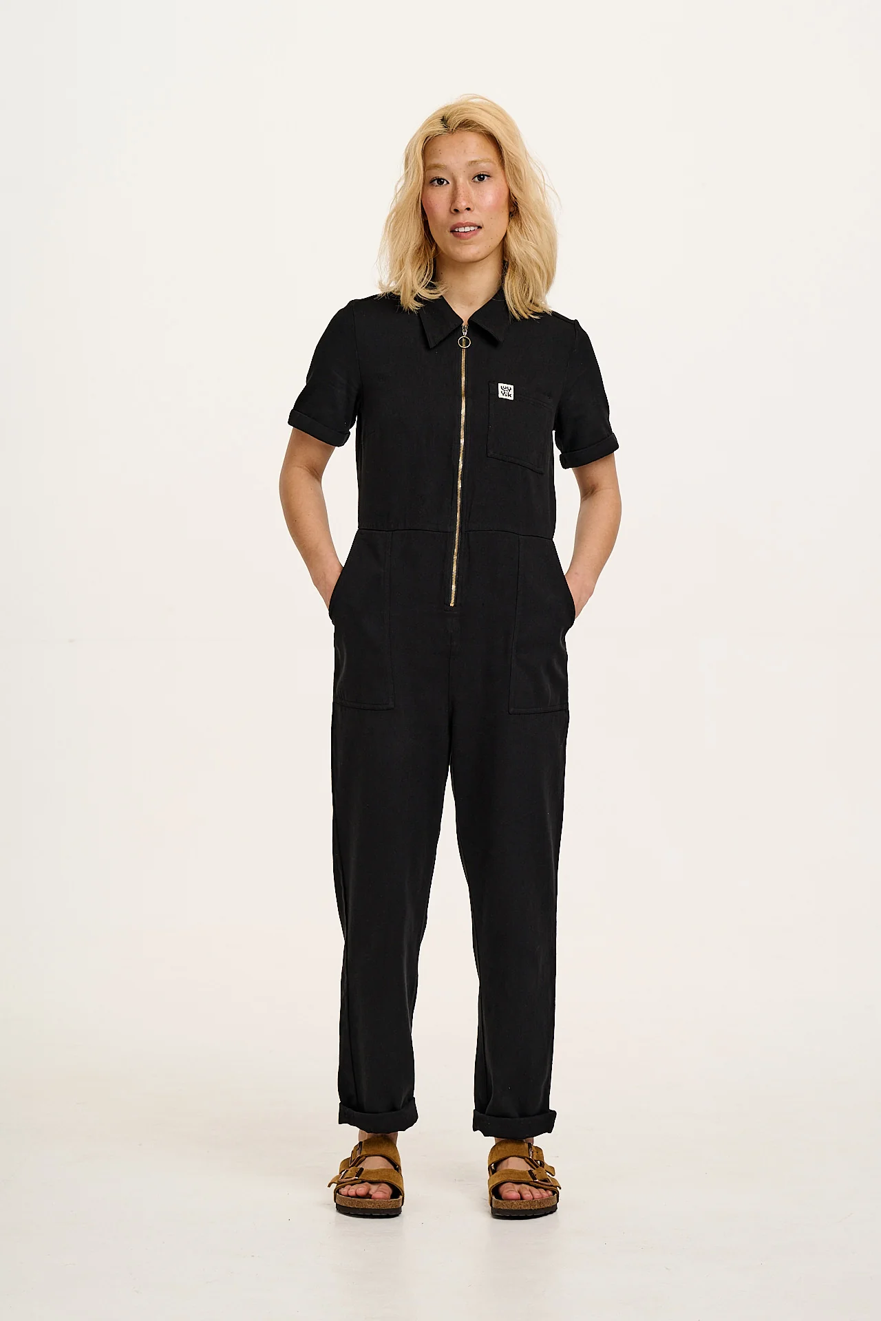 Rex - Short Sleeve Cotton Jumpsuit in Black - Image 7