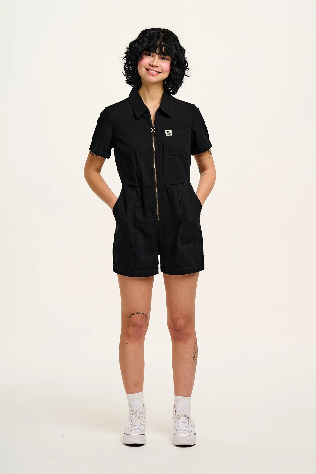 Riley - Cotton Playsuit in Black - Image 3