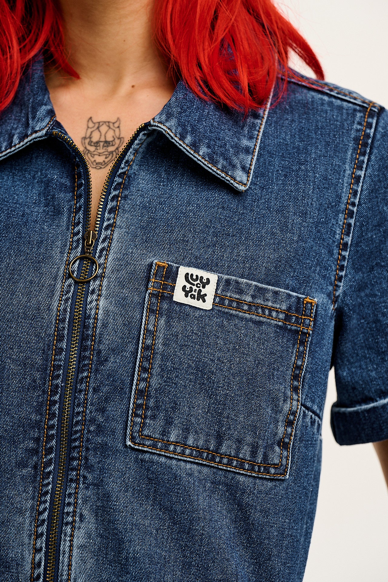 Riley - Denim Playsuit in Mid Wash Blue - Image 3