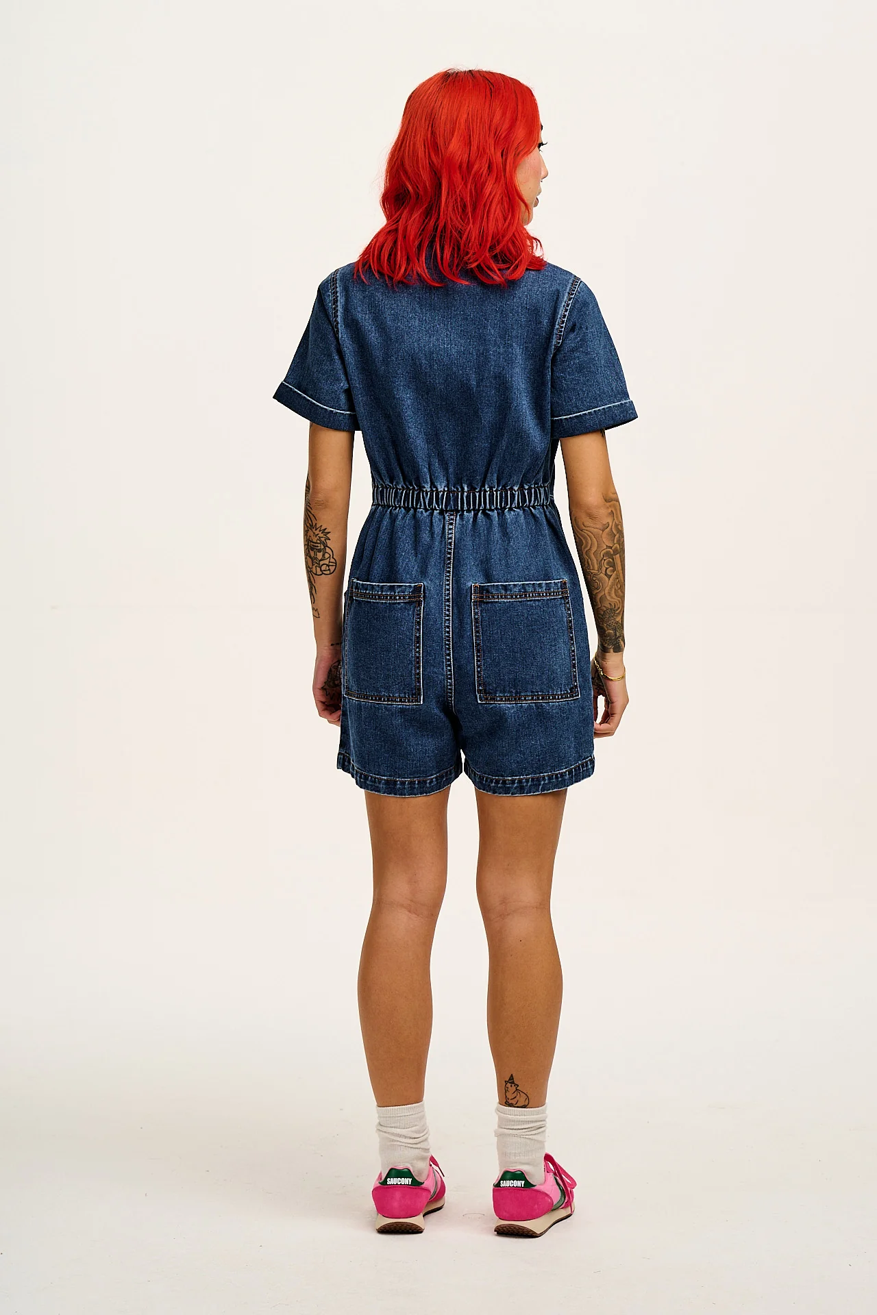 Riley - Denim Playsuit in Mid Wash Blue - Image 7