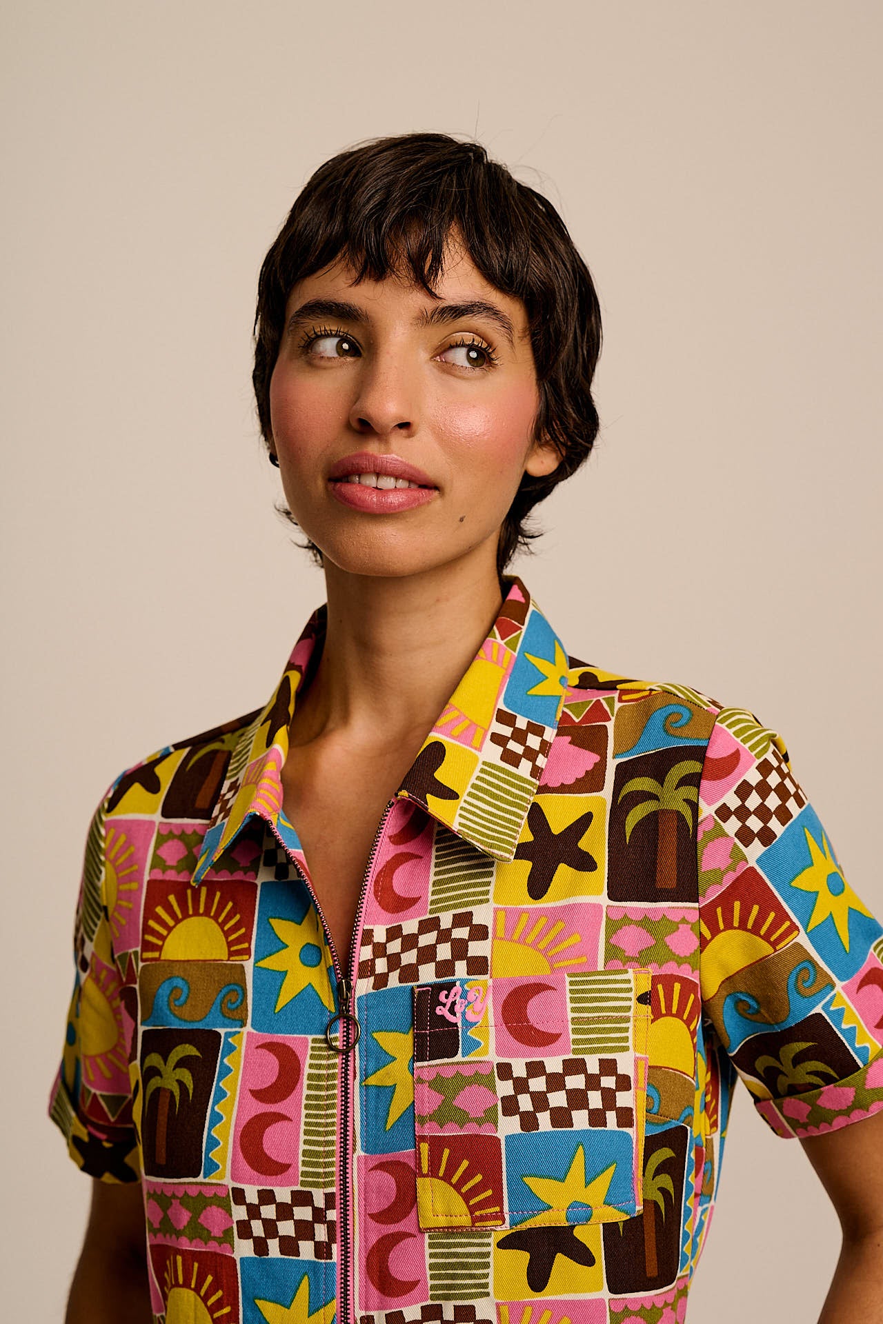 Riley - Cotton Playsuit in Multi Coastal Tile - Image 2