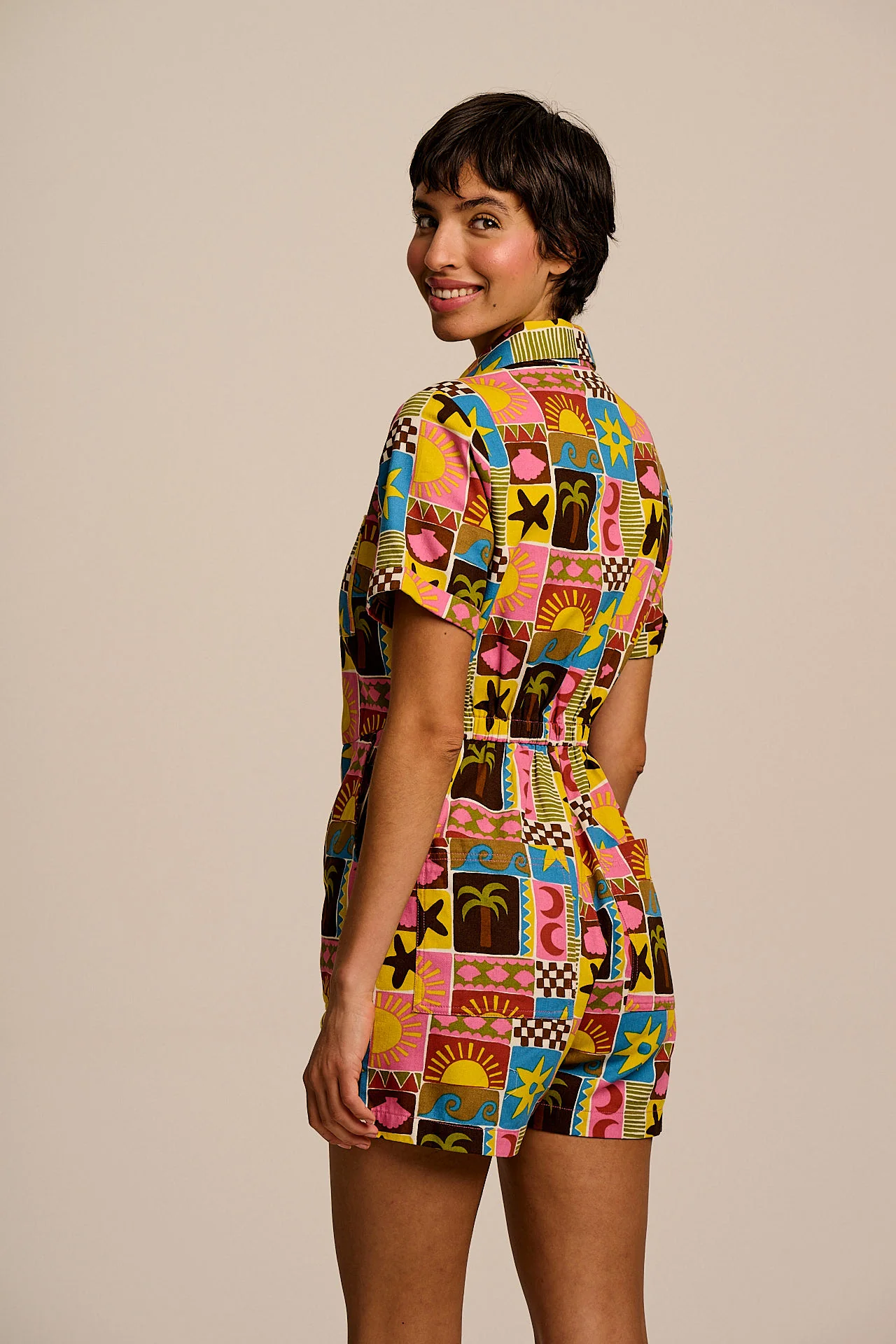 Riley - Cotton Playsuit in Multi Coastal Tile - Image 3