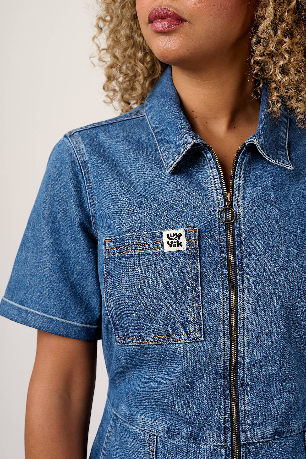 Riley - Denim Playsuit in Mid Wash Blue - Image 3