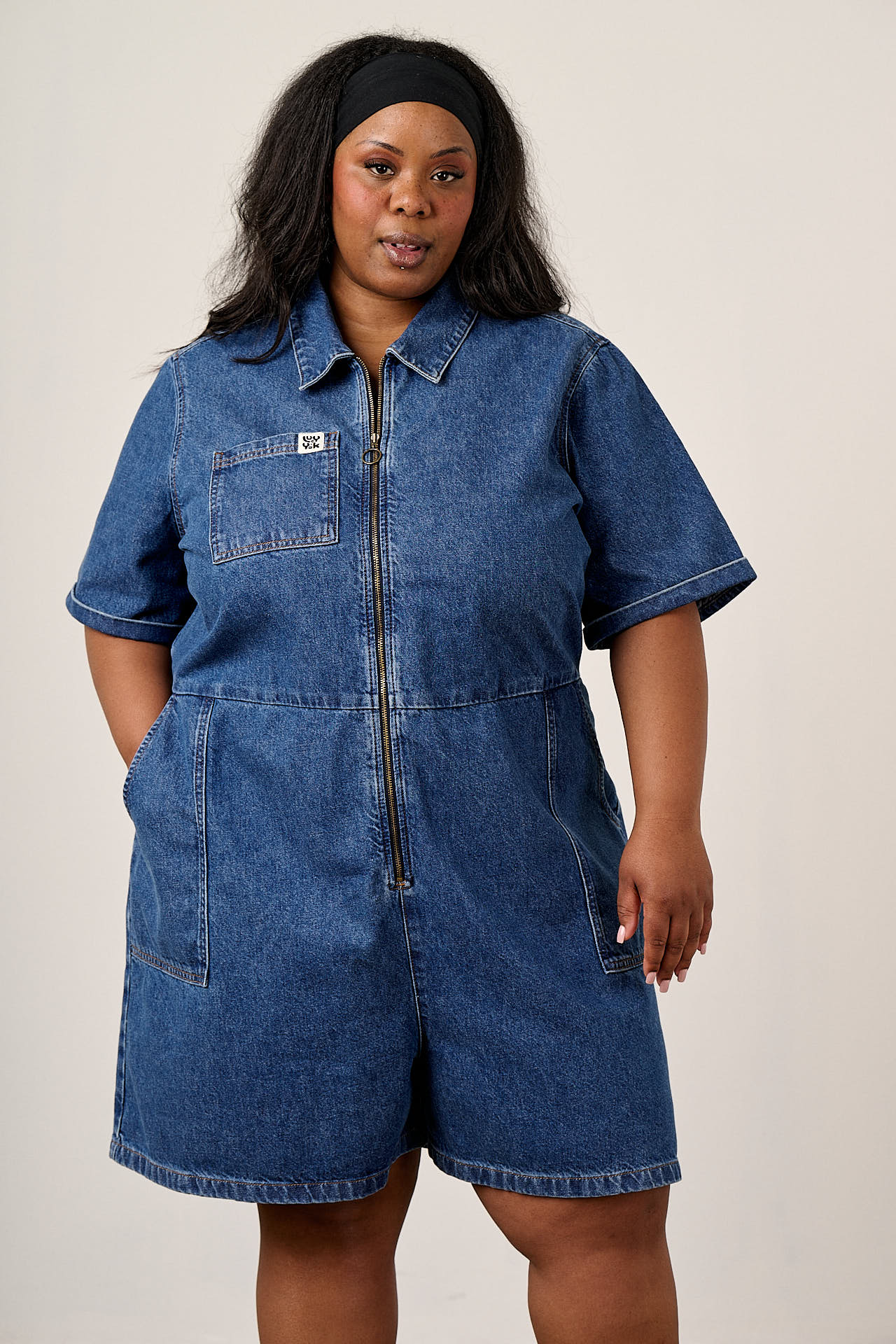 Riley - Denim Playsuit in Mid Wash Blue - Image 7