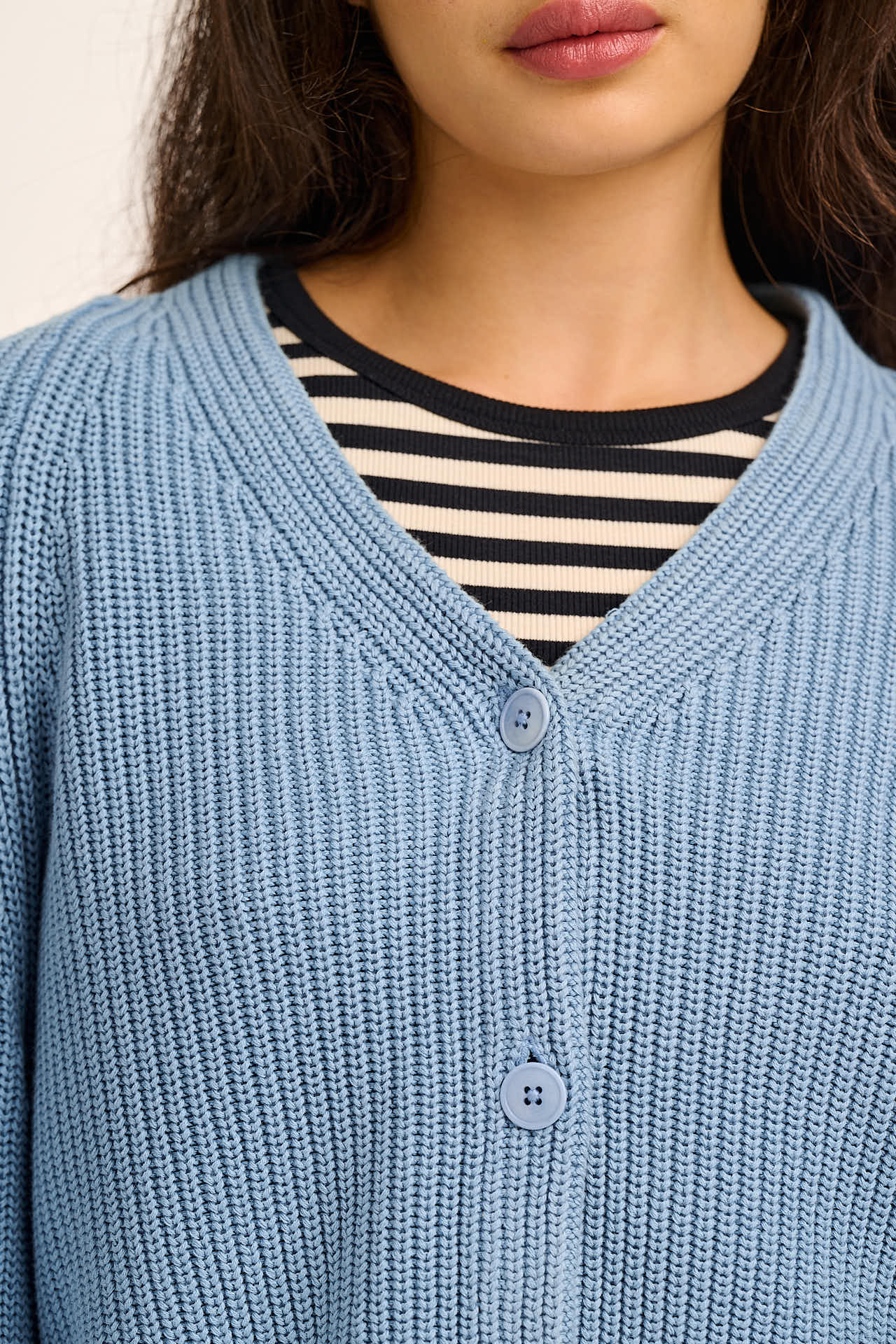 Robyn - V-Neck Cotton Cardigan in Sky Blue - Image 3