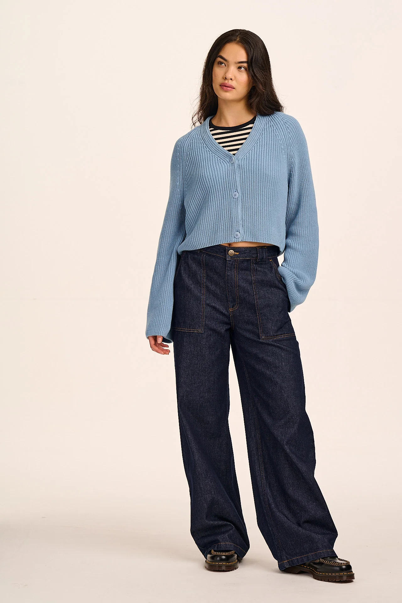 Robyn - V-Neck Cotton Cardigan in Sky Blue - Image 4