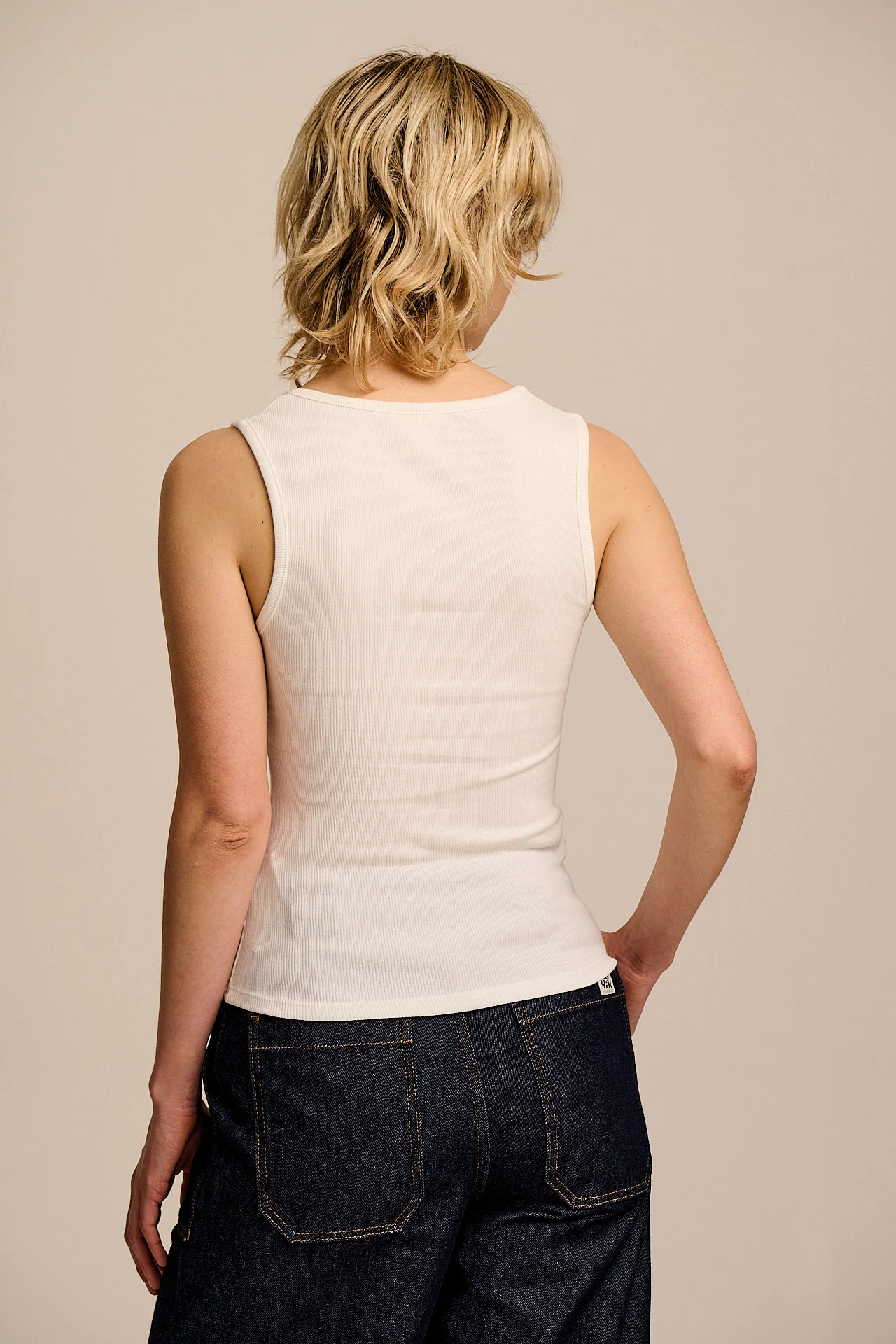Romy - Cotton Scoop Vest in Ecru - Image 5